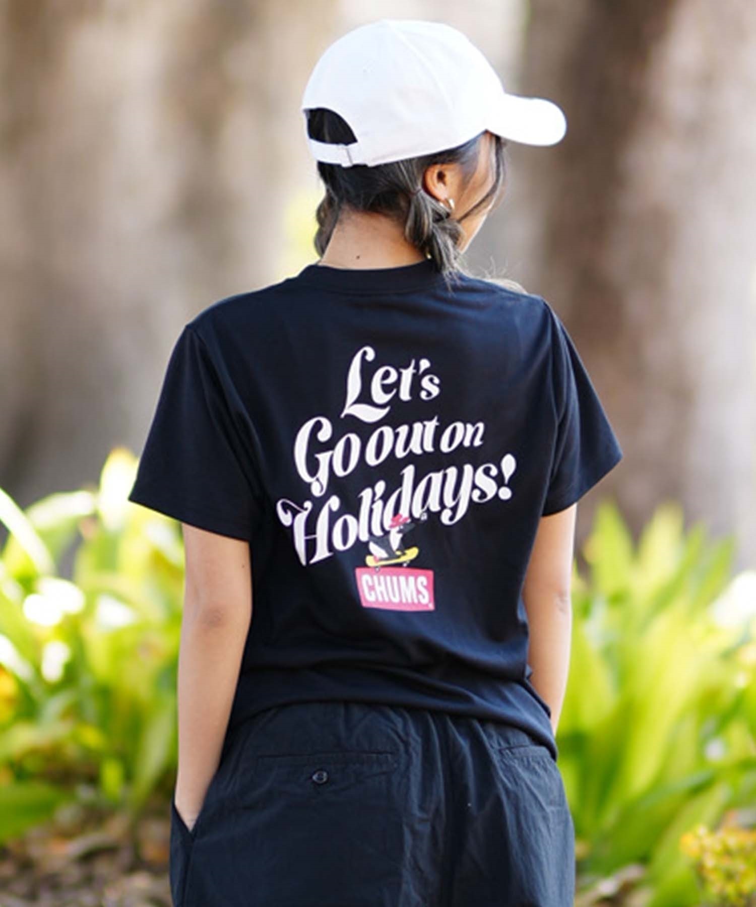 CHUMS チャムス Let's Go out on Holidays! Work Out Dry T レディース 半袖Tシャツ バックプリント CH11-2377(W001-M)