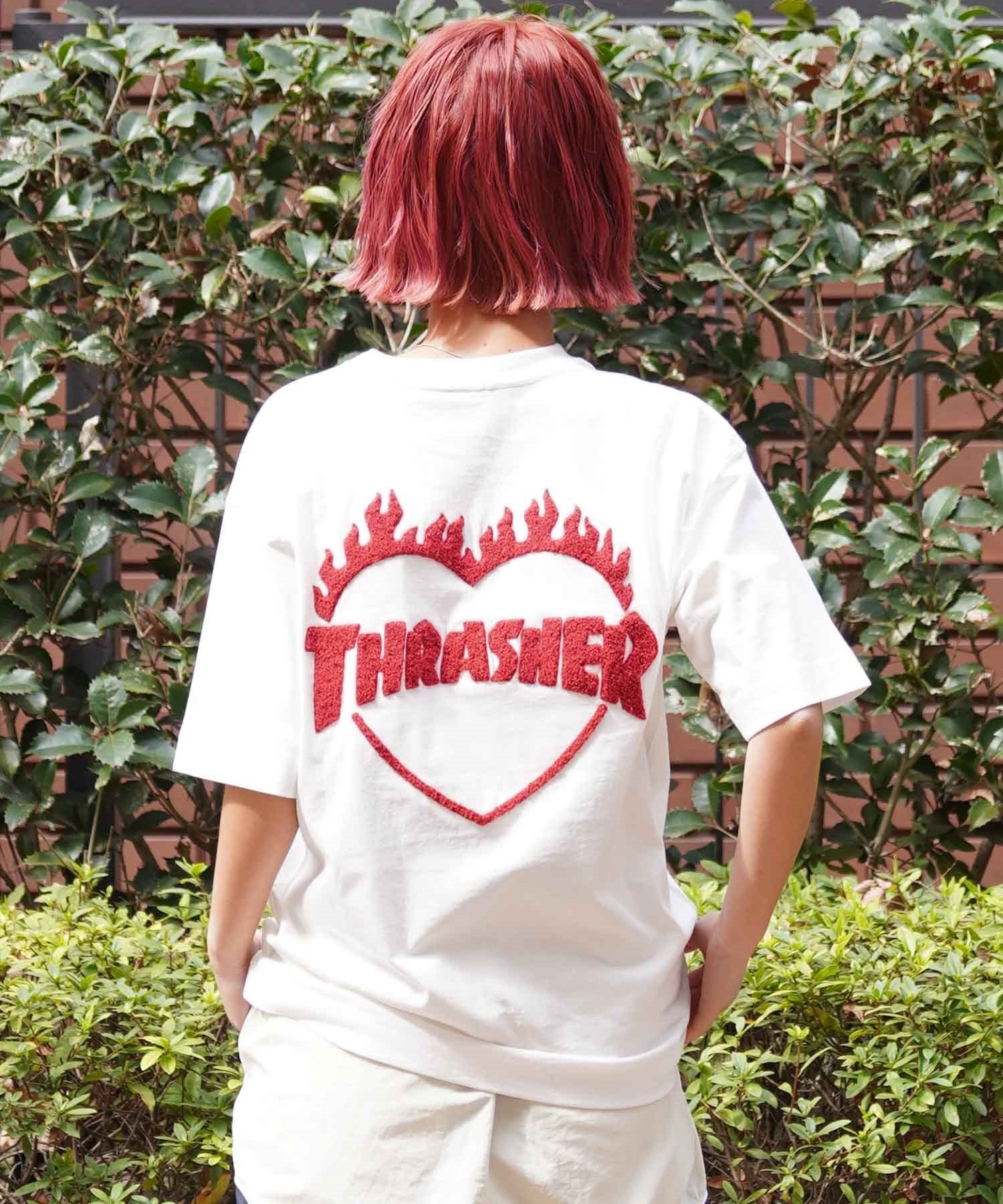 【ムラサキスポーツ限定】THRASHER スラッシャー レディース Tシャツ バーニングハートロゴ ボックスシルエット THML-24SPSST03(BLK-M)