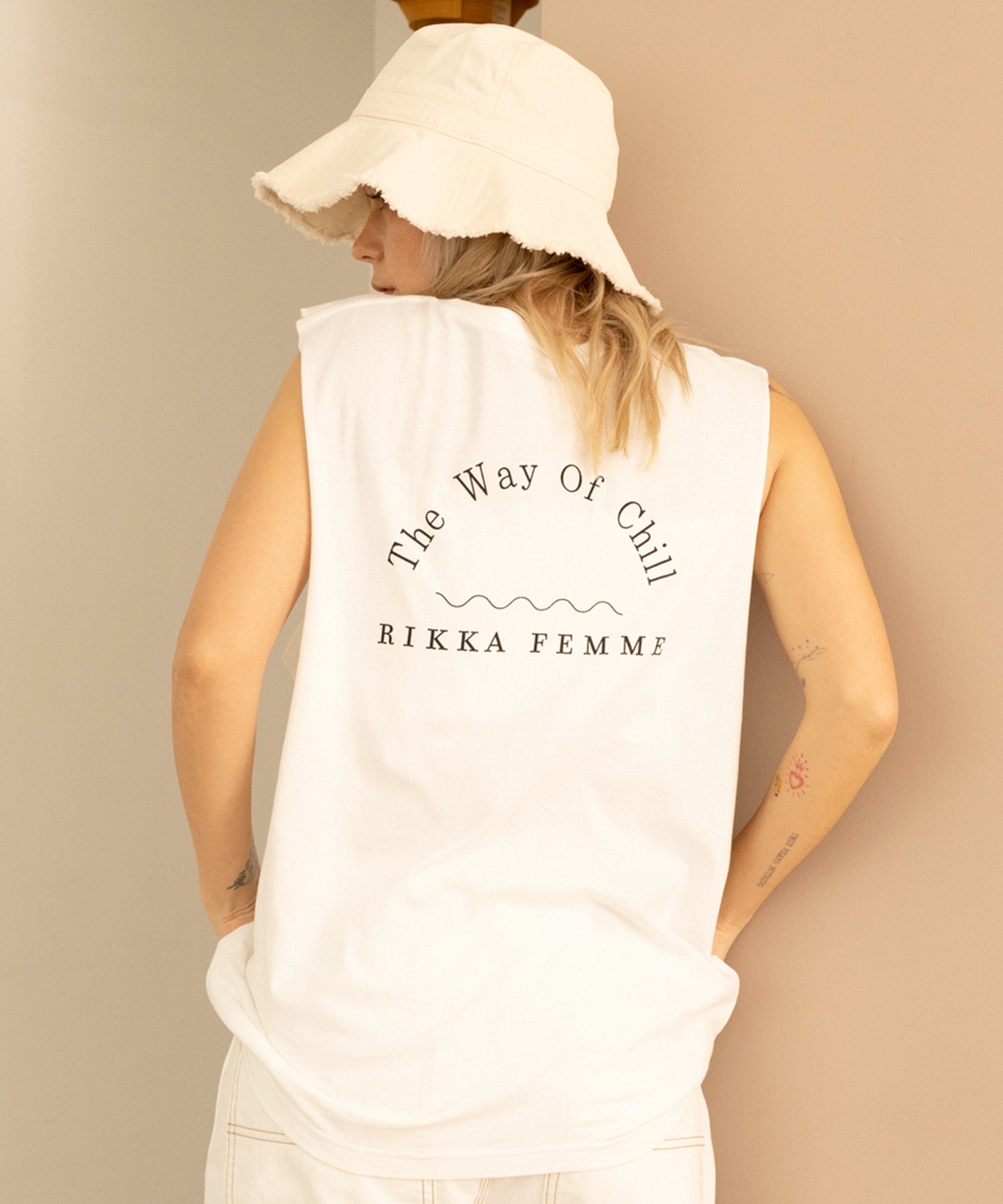 RIKKA FEMME リッカファム レディース ノースリーブ Tシャツ 袖なし トップス カットソー RF24SS23(BLK-FREE)