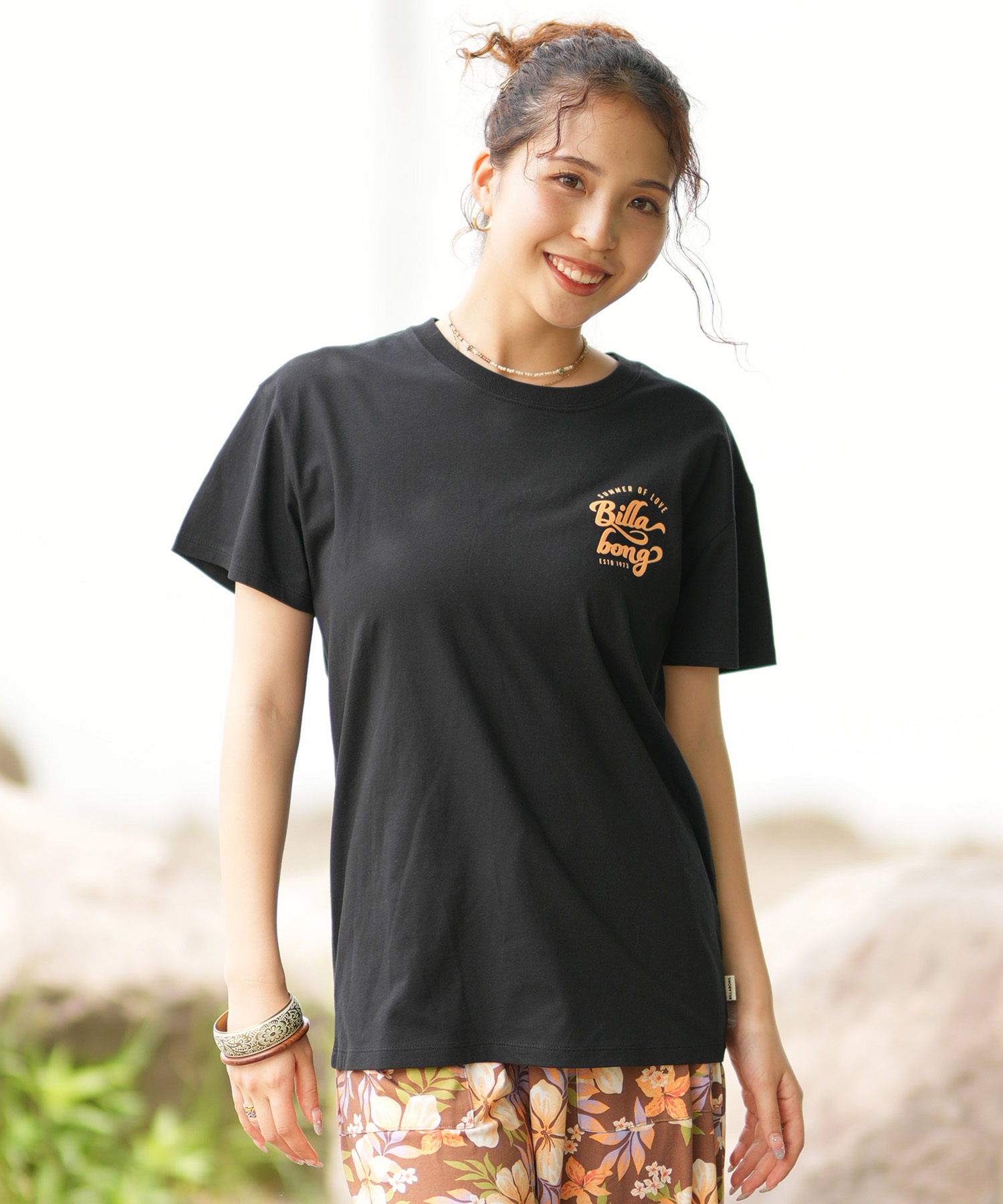 BILLABONG ビラボン レディース Tシャツ 半袖 スクエアロゴ バックプリント ボーイフィット BE01C-203(BPB-M)