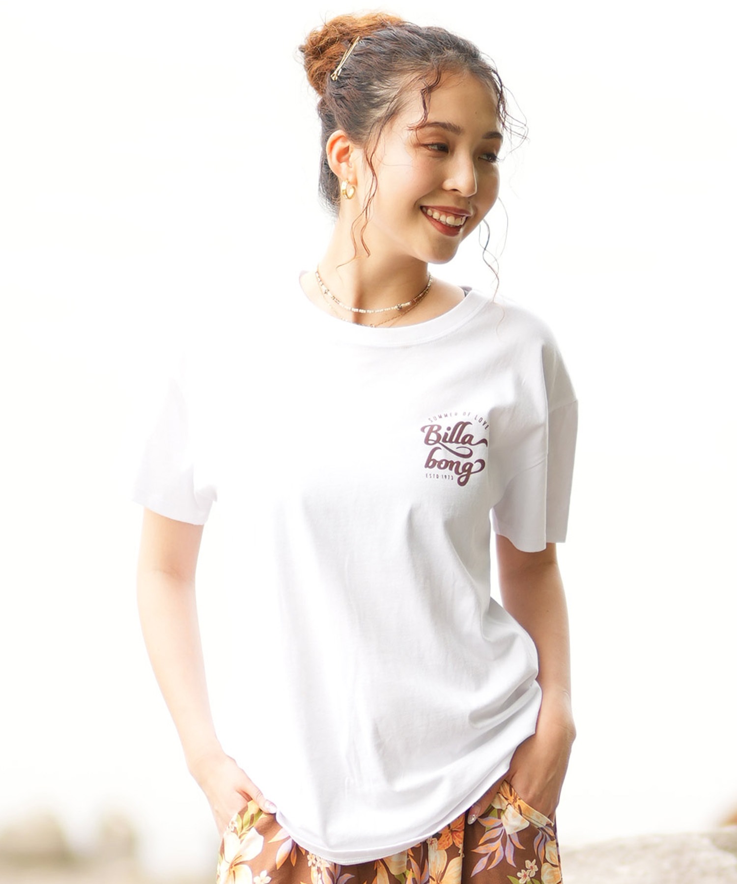 BILLABONG ビラボン レディース Tシャツ 半袖 スクエアロゴ バックプリント ボーイフィット BE01C-203(BPB-M)