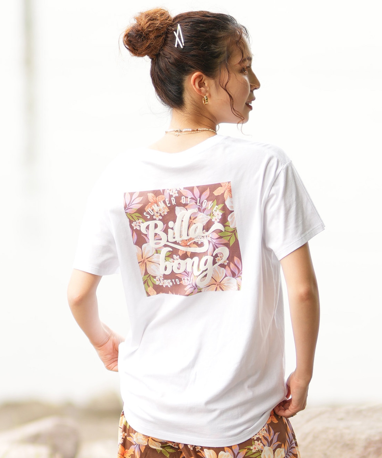 BILLABONG ビラボン レディース Tシャツ 半袖 スクエアロゴ バックプリント ボーイフィット BE01C-203(BPB-M)