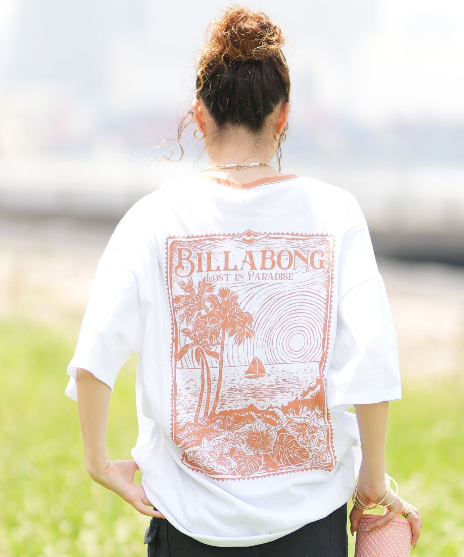 BILLABONG ビラボン レディース トリムTシャツ 半袖 バックプリント ルーズフィット BE01C-208(WHT-M)