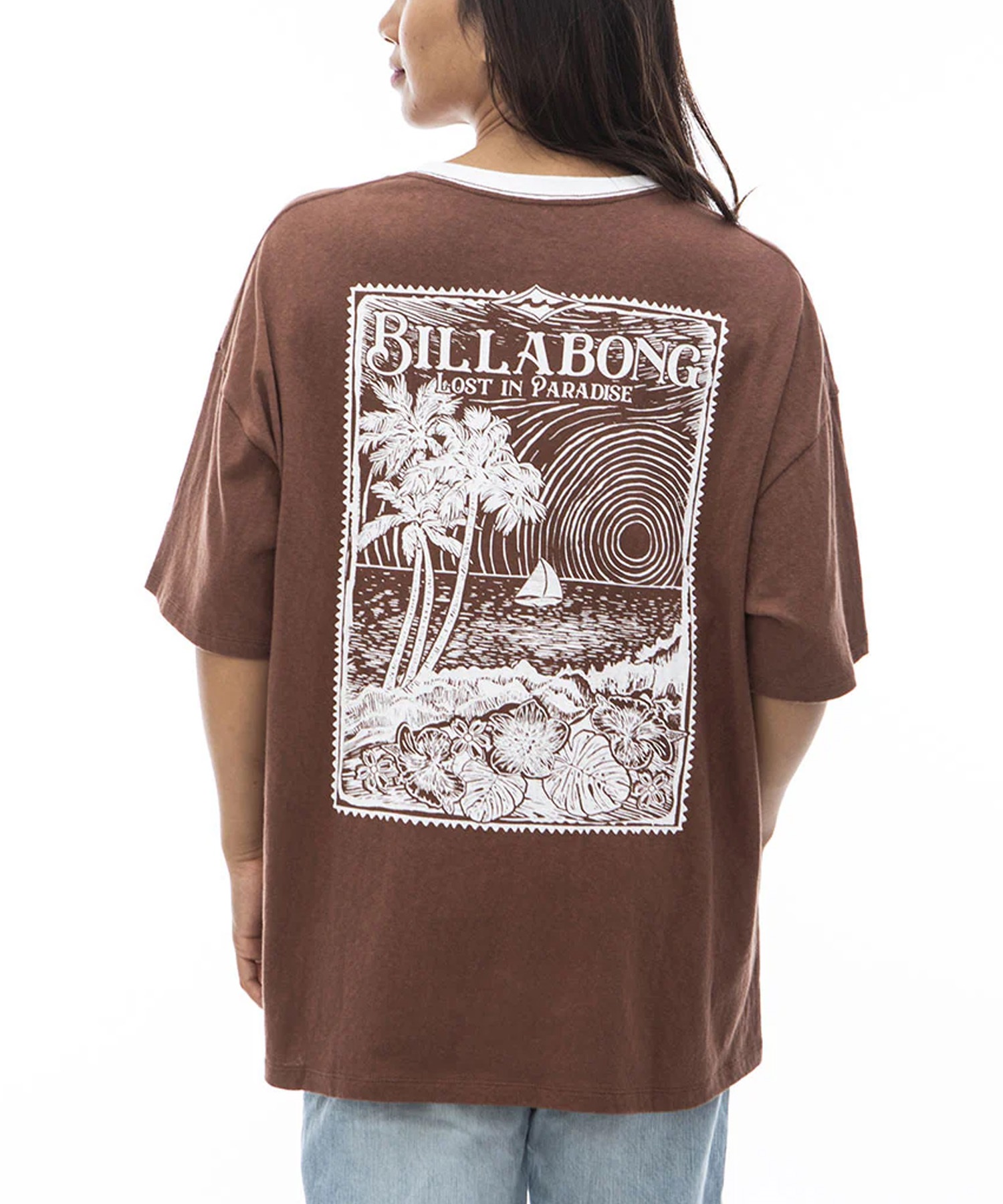 BILLABONG ビラボン レディース トリムTシャツ 半袖 バックプリント ルーズフィット BE01C-208(WHT-M)