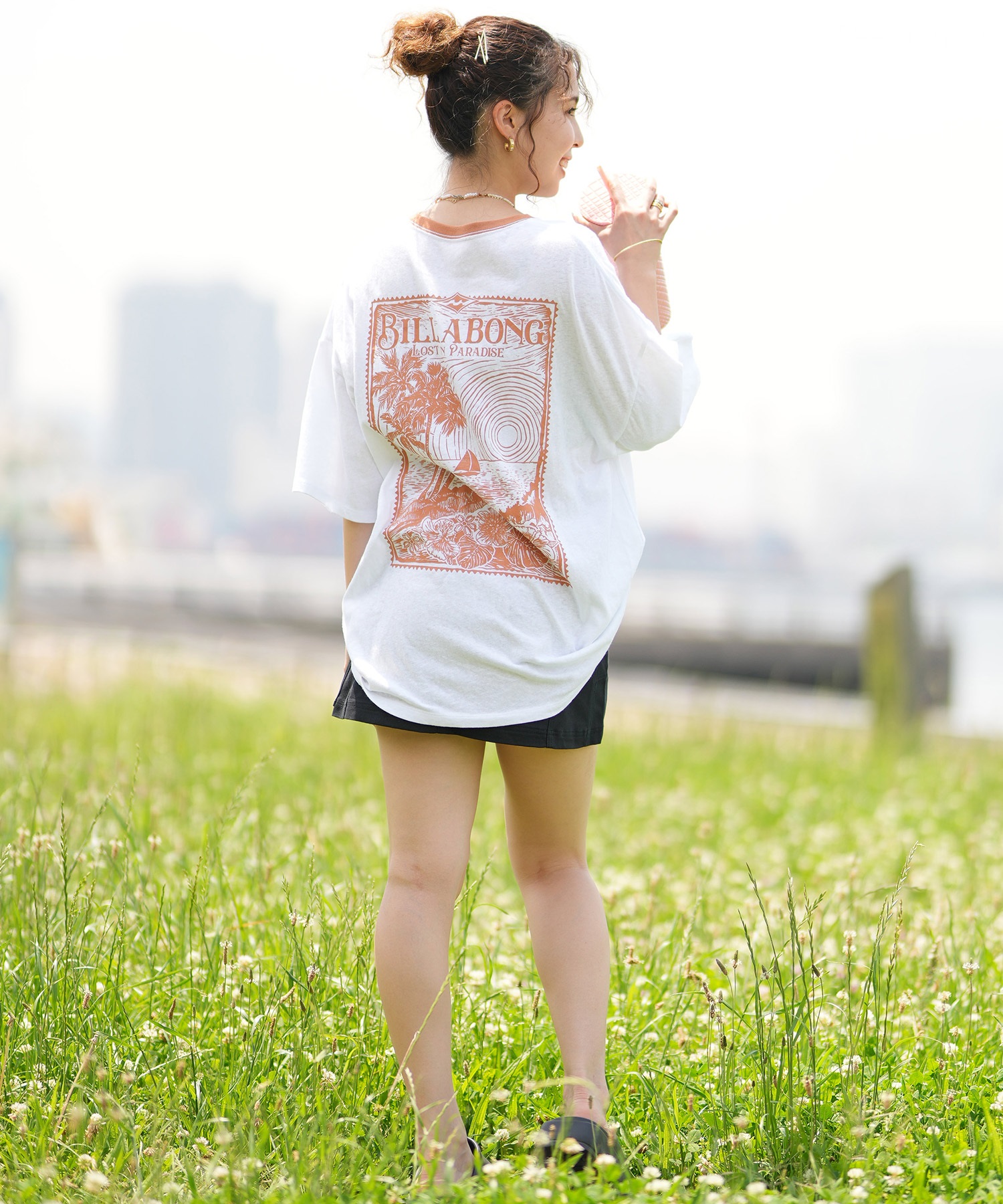 BILLABONG ビラボン レディース トリムTシャツ 半袖 バックプリント ルーズフィット BE01C-208(WHT-M)