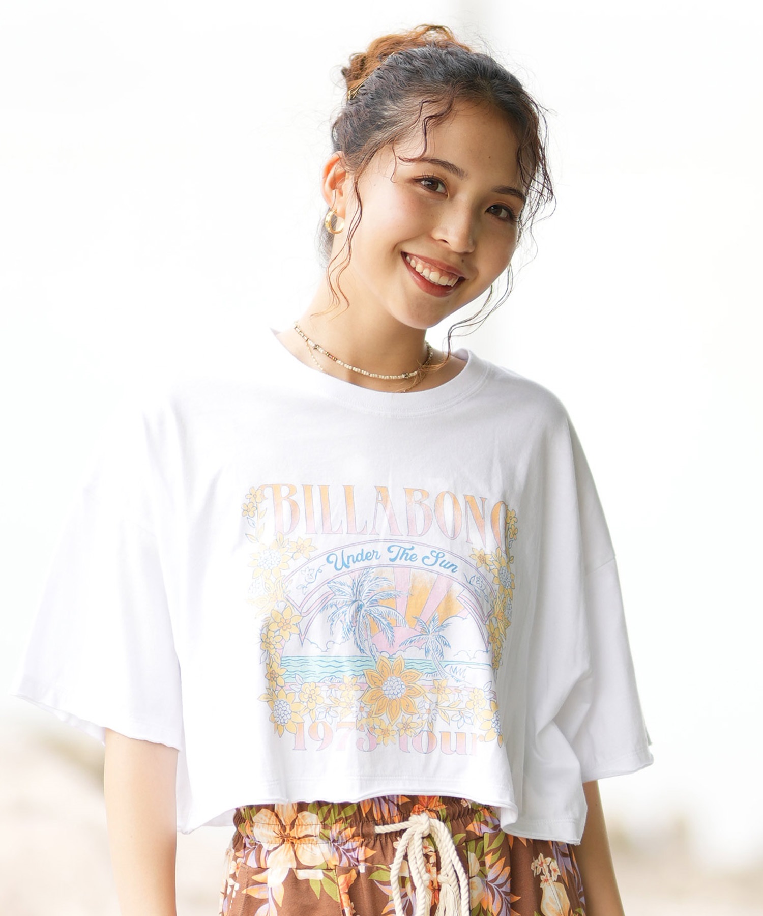 BILLABONG ビラボン レディース Tシャツ 半袖 クロップド丈 フロントプリント BE01C-214 ムラサキスポーツ限定(WHT-M)