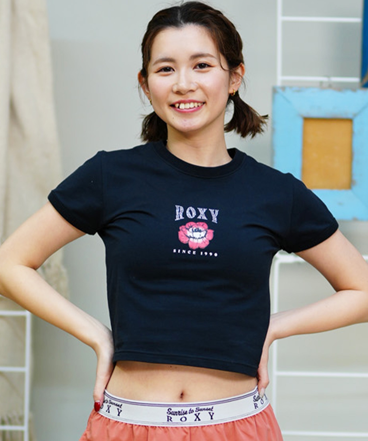 ROXY ロキシー レディース 半袖Ｔシャツ ショート丈 クロップ ミニ チビ RST242030(RED-M)