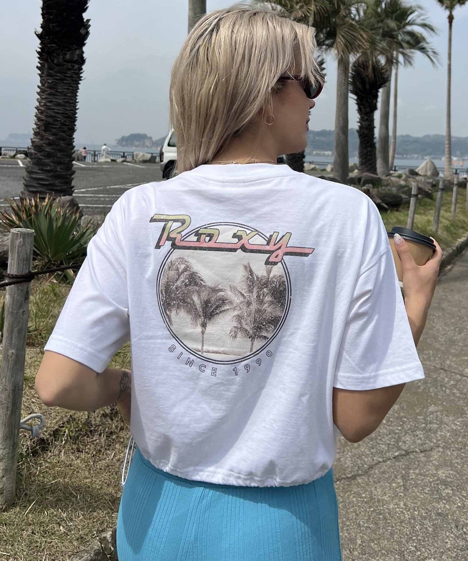 ROXY ロキシー レディース 半袖 Tシャツ バックプリント クロップ丈 ショート RST242626T(WHT-M)