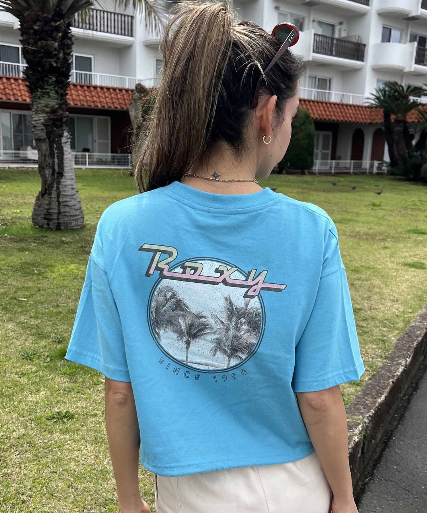 ROXY ロキシー レディース 半袖 Tシャツ バックプリント クロップ丈 ショート RST242626T(WHT-M)