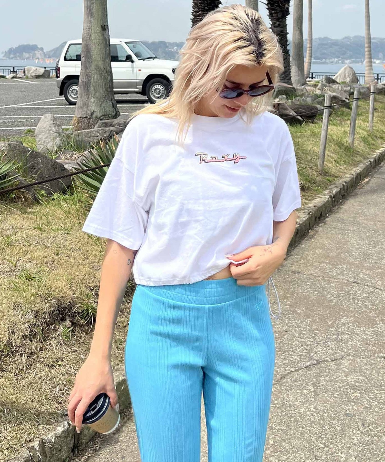 ROXY ロキシー レディース 半袖 Tシャツ バックプリント クロップ丈 ショート RST242626T(WHT-M)