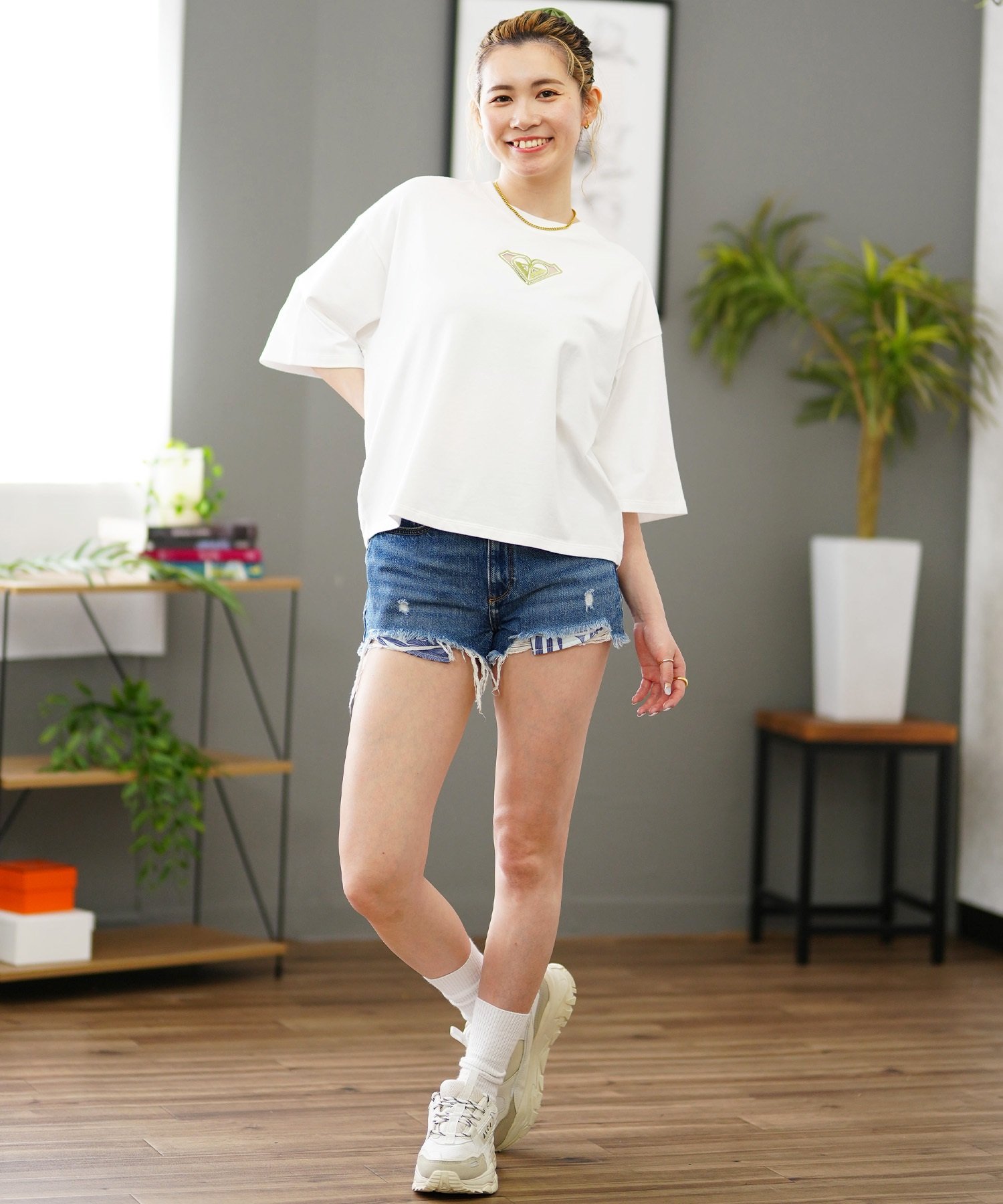 ROXY ロキシー レディース 半袖 Tシャツ カットアウト クルーネック ワンポイント RST242650T(WHT-S)