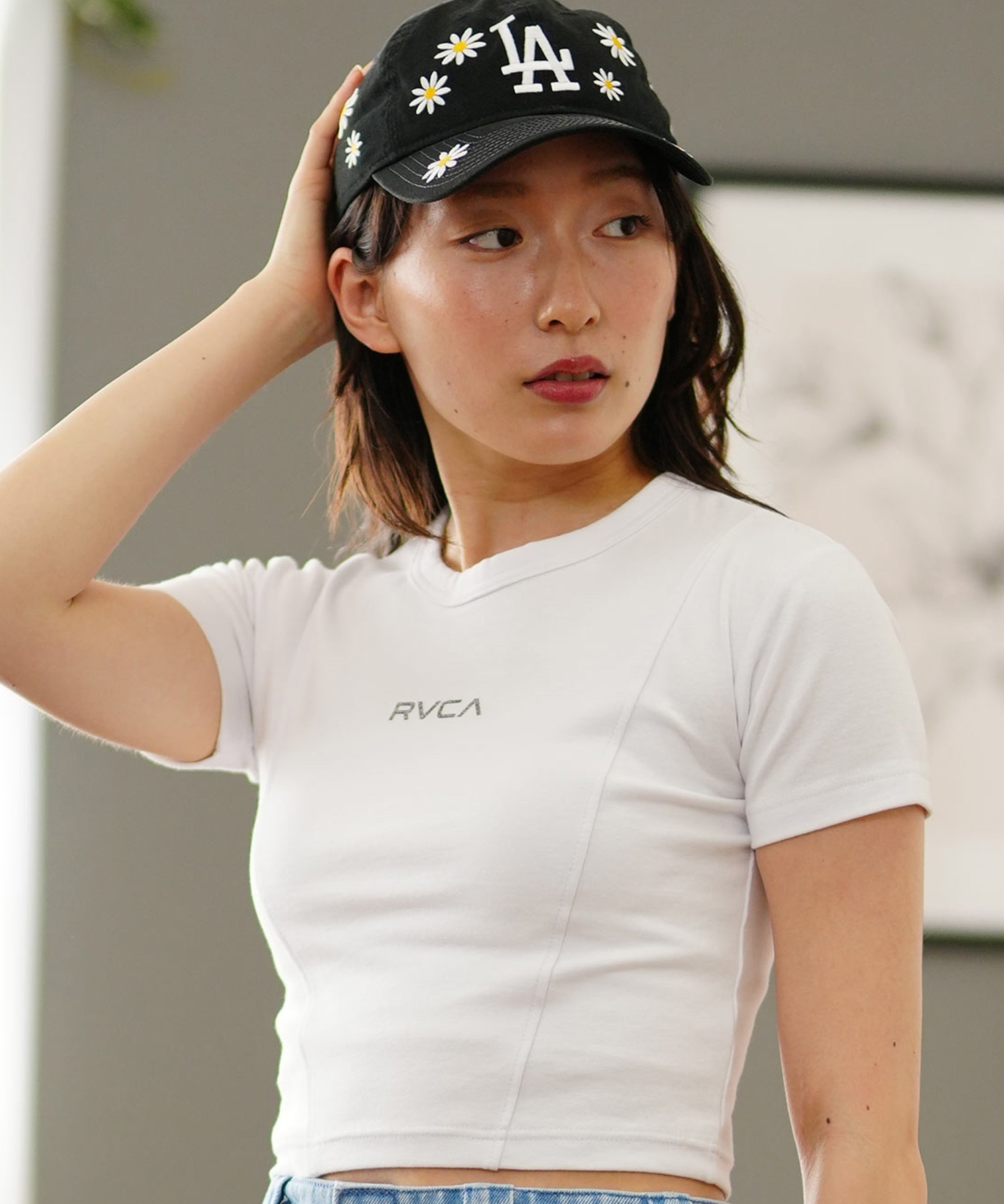 RVCA ルーカ レディース Tシャツ 半袖 ショート丈 クロップ丈 チビT BE04C-204(BLK-S)