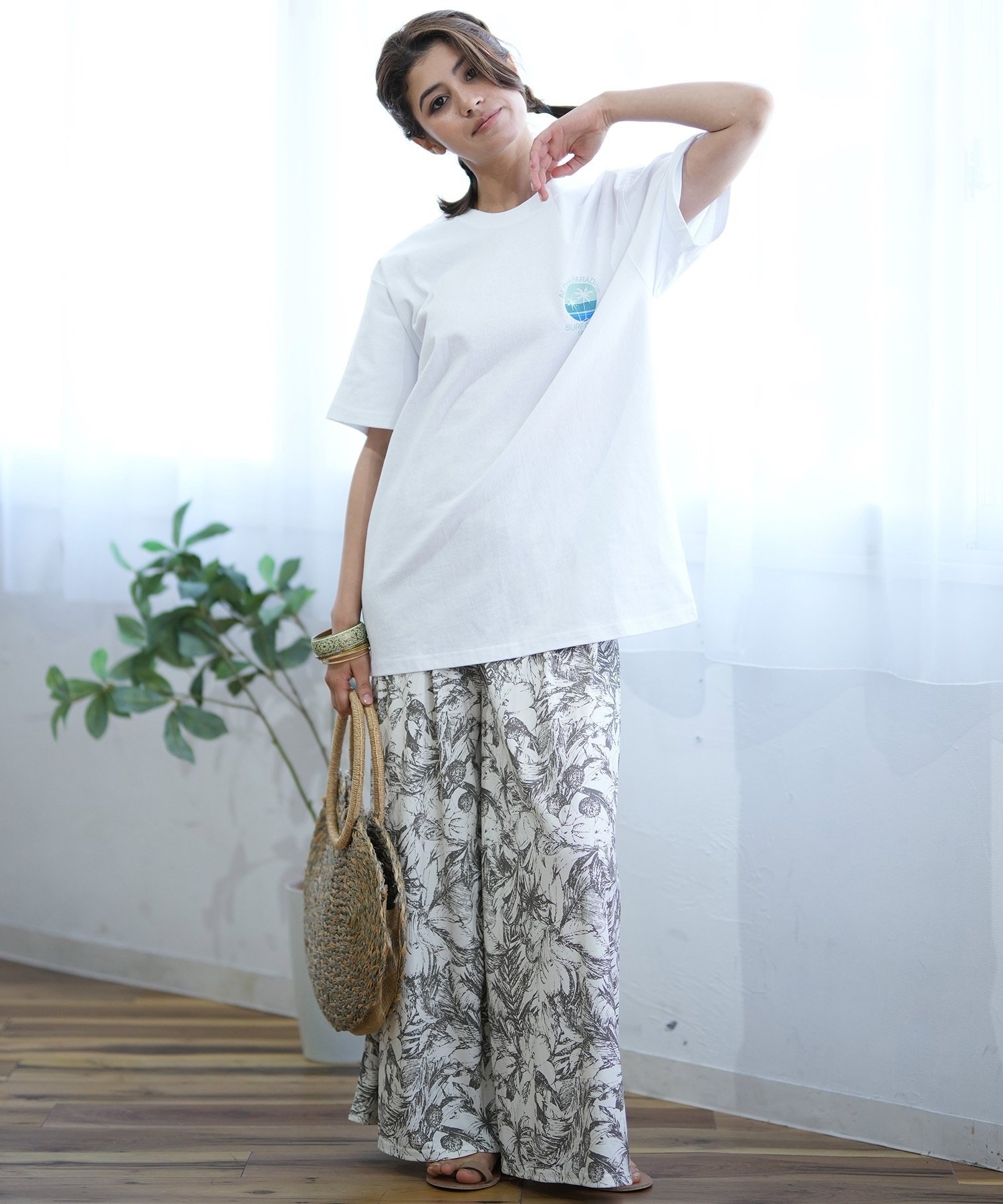 ALOHA PEOPLE アロハピープル 半袖 Tシャツ レディース バックプリント サークル MOAP24SL006(WH/BL-M)