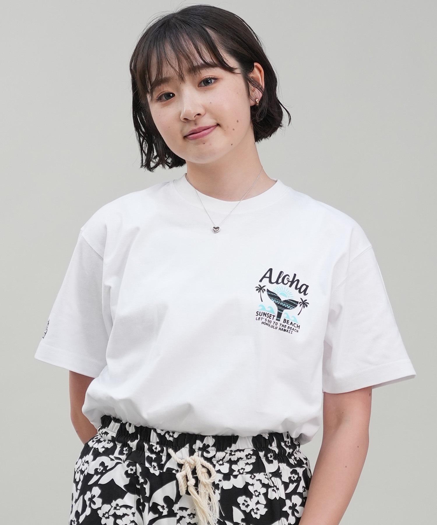 HULALANI フララニ レディース Tシャツ 半袖 バックプリント リラックスフィット 243HU2ST280(WHT-M)