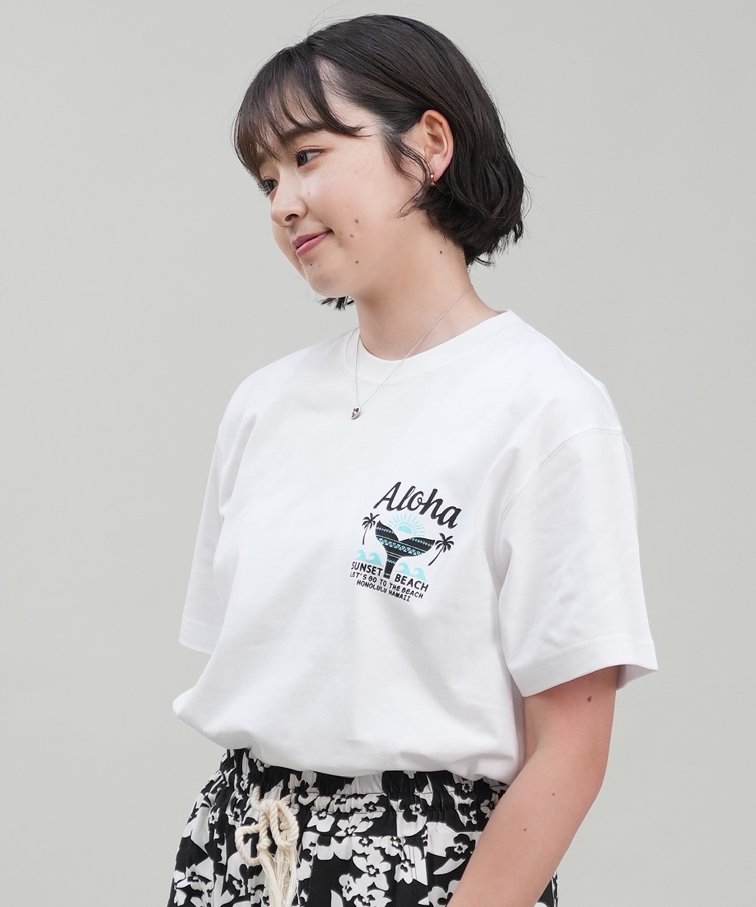 HULALANI フララニ レディース Tシャツ 半袖 バックプリント リラックスフィット 243HU2ST280(WHT-M)