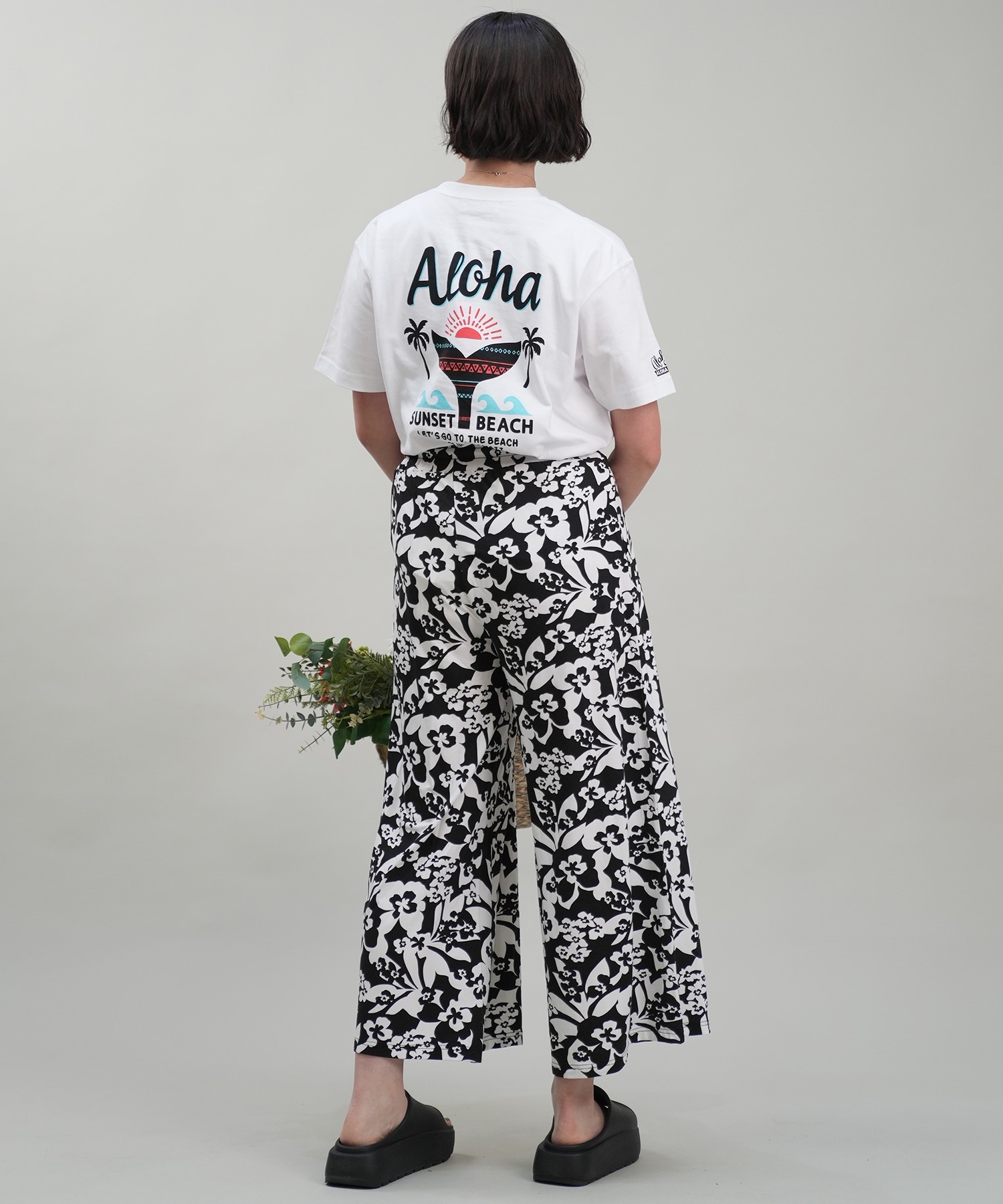 HULALANI フララニ レディース Tシャツ 半袖 バックプリント リラックスフィット 243HU2ST280(WHT-M)