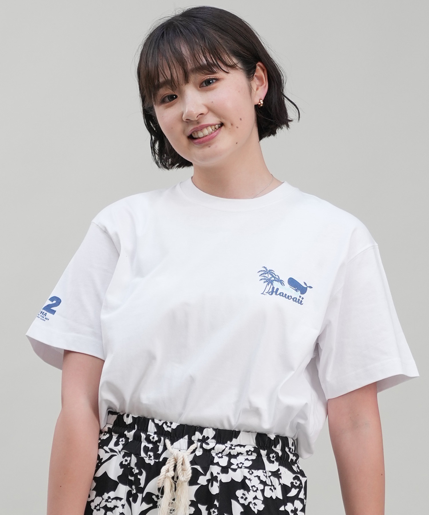 HULALANI フララニ レディース Tシャツ 半袖 バックプリント リラックスフィット 243HU2ST282(WHT-M)