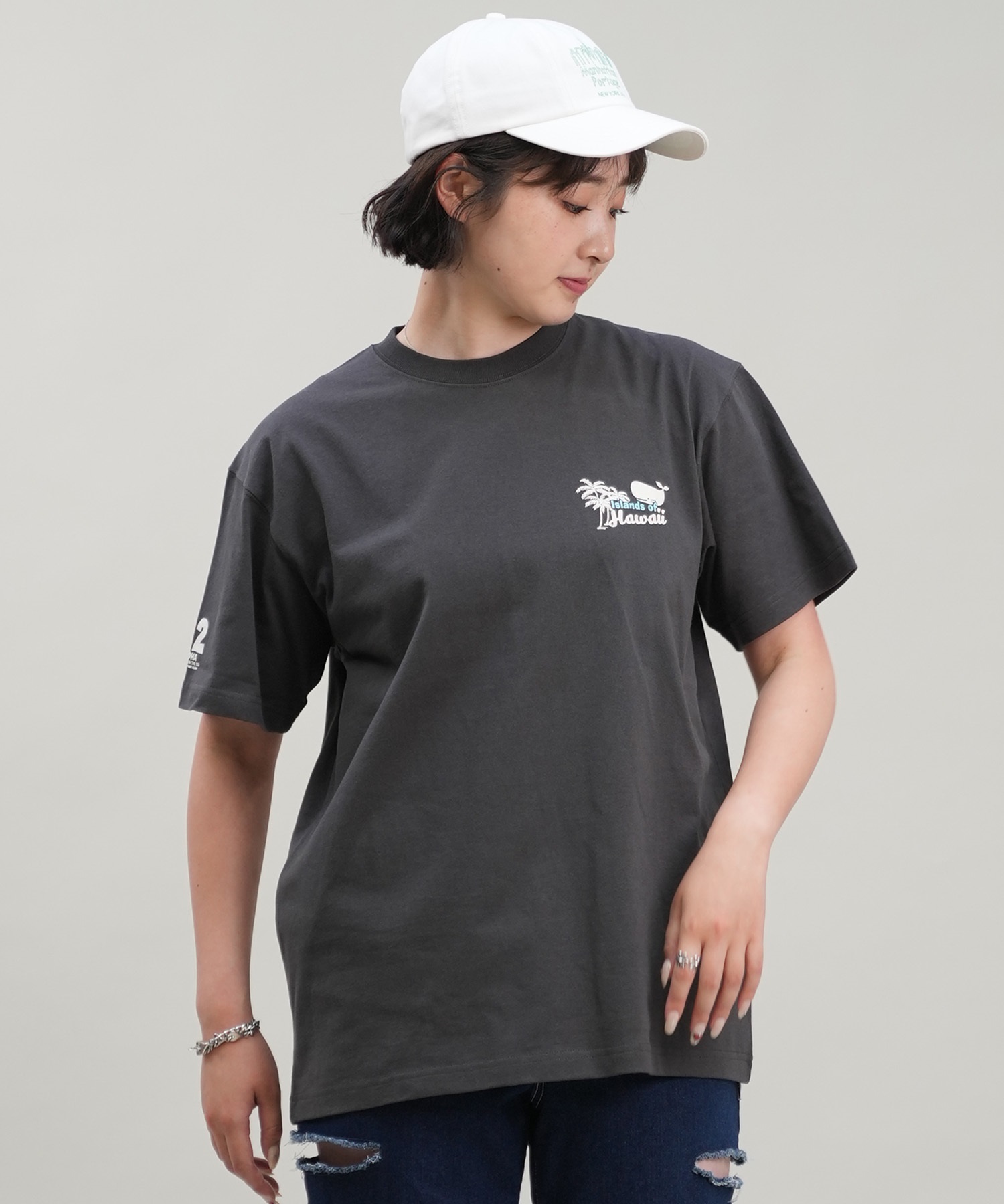 HULALANI フララニ レディース Tシャツ 半袖 バックプリント リラックスフィット 243HU2ST282(WHT-M)