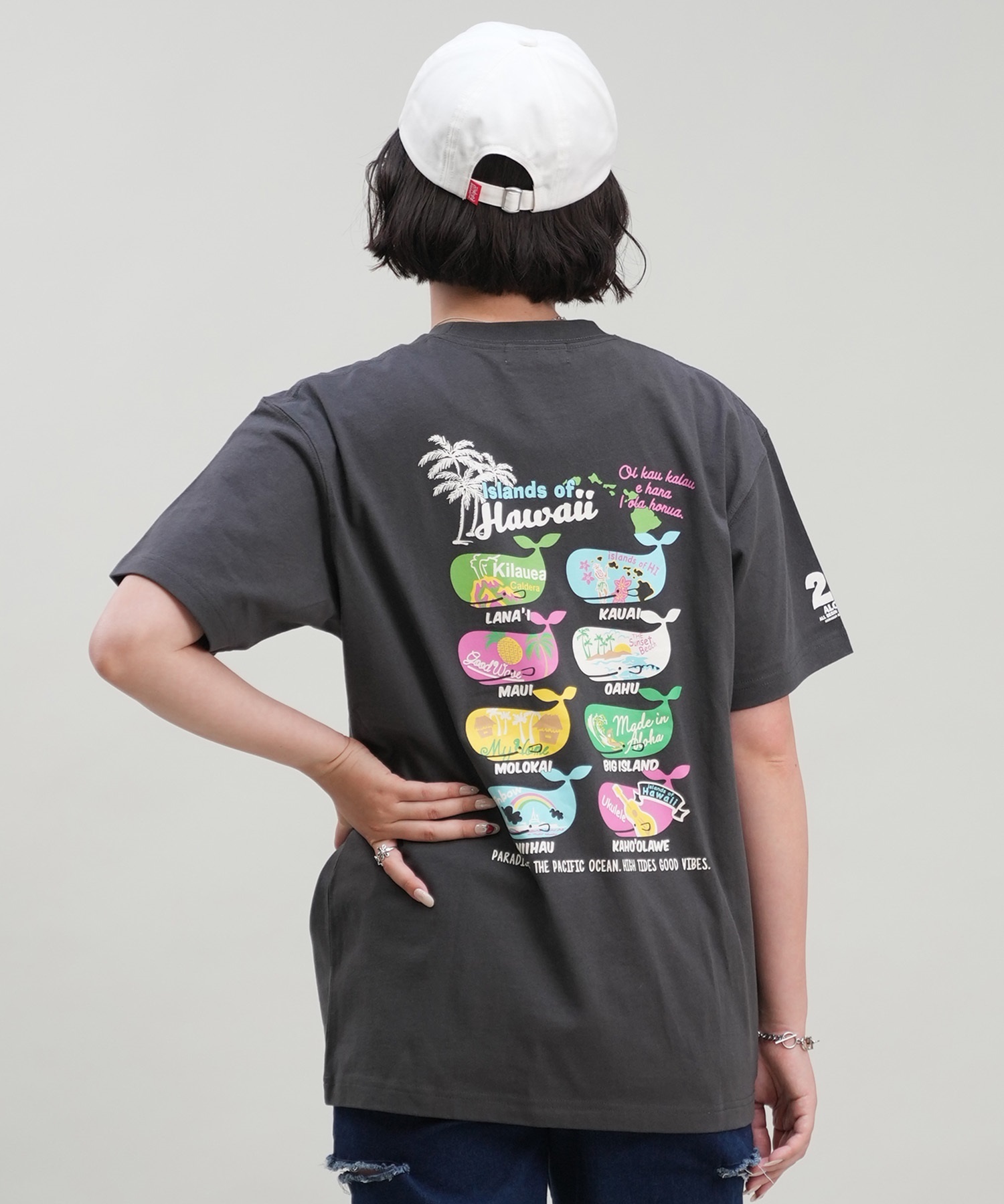 HULALANI フララニ レディース Tシャツ 半袖 バックプリント リラックスフィット 243HU2ST282(WHT-M)