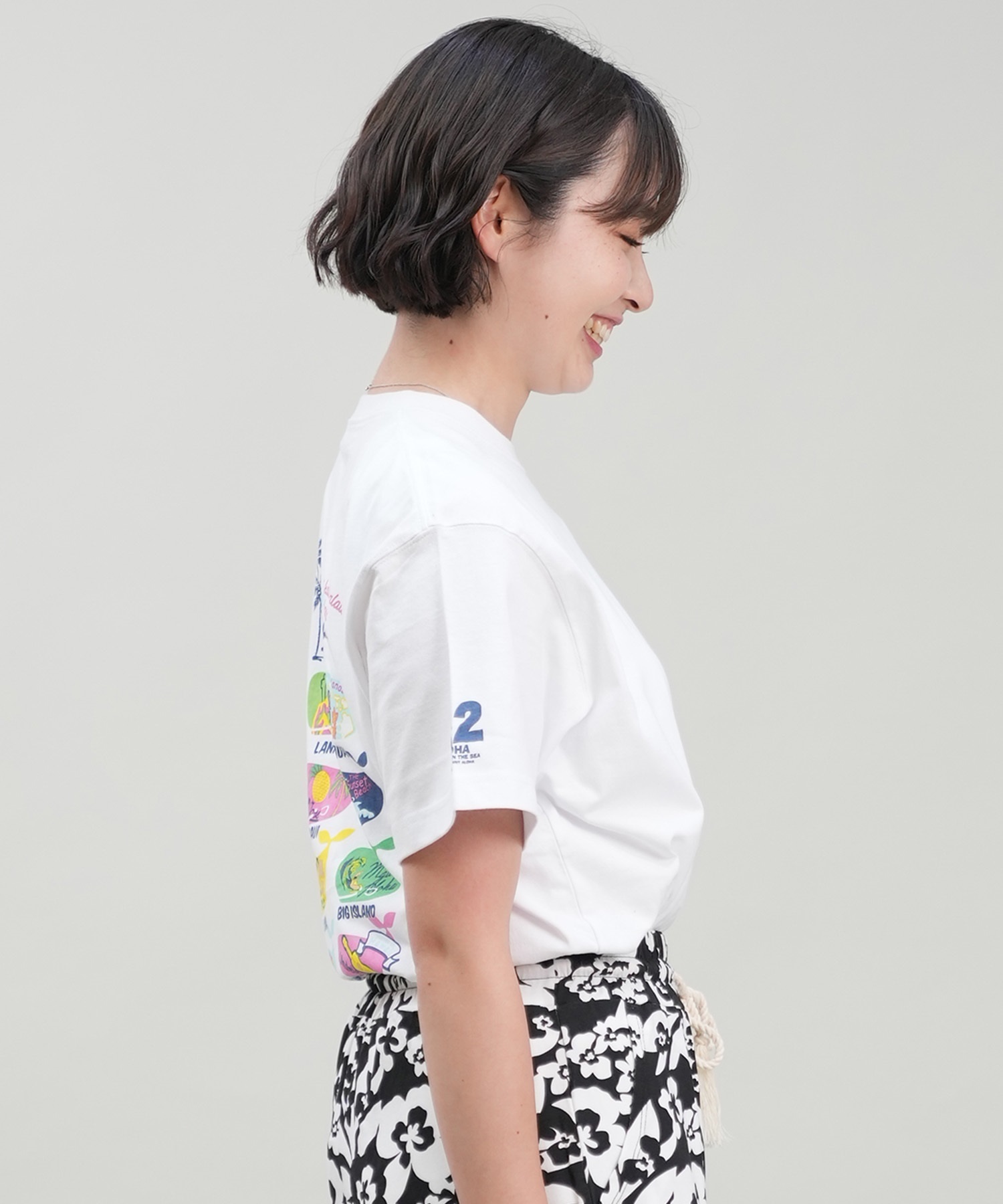 HULALANI フララニ レディース Tシャツ 半袖 バックプリント リラックスフィット 243HU2ST282(WHT-M)