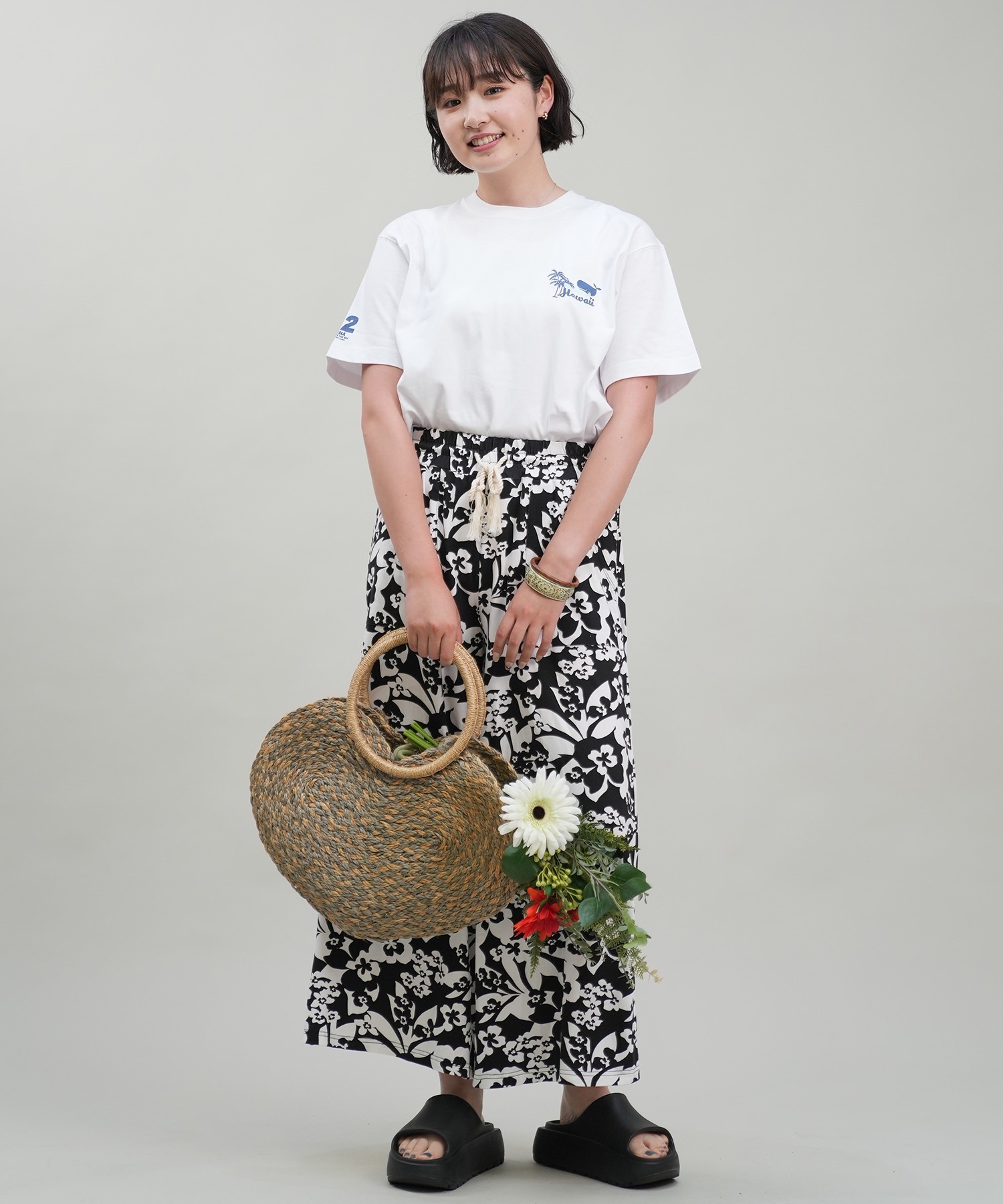 HULALANI フララニ レディース Tシャツ 半袖 バックプリント リラックスフィット 243HU2ST282(WHT-M)