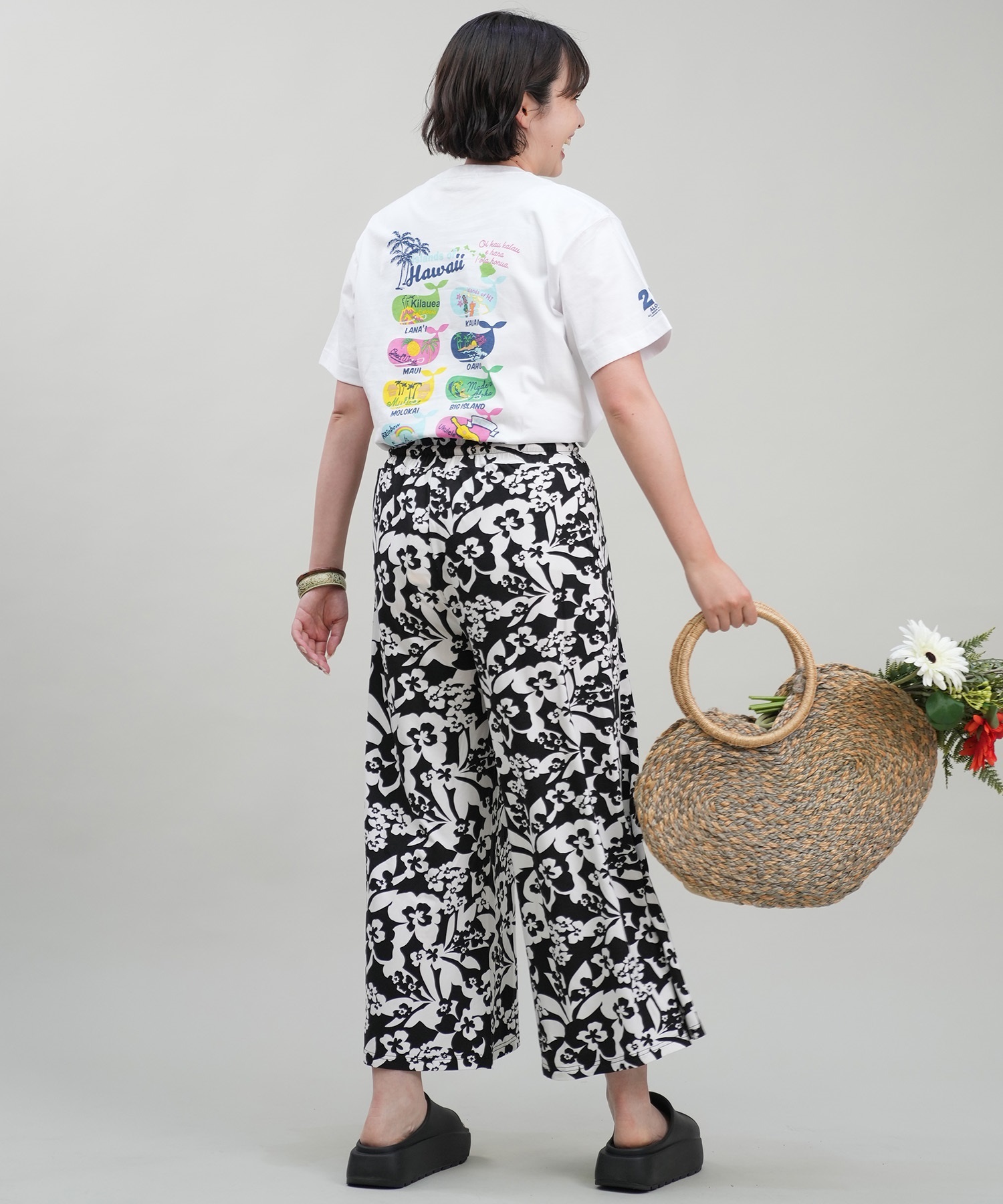 HULALANI フララニ レディース Tシャツ 半袖 バックプリント リラックスフィット 243HU2ST282(WHT-M)