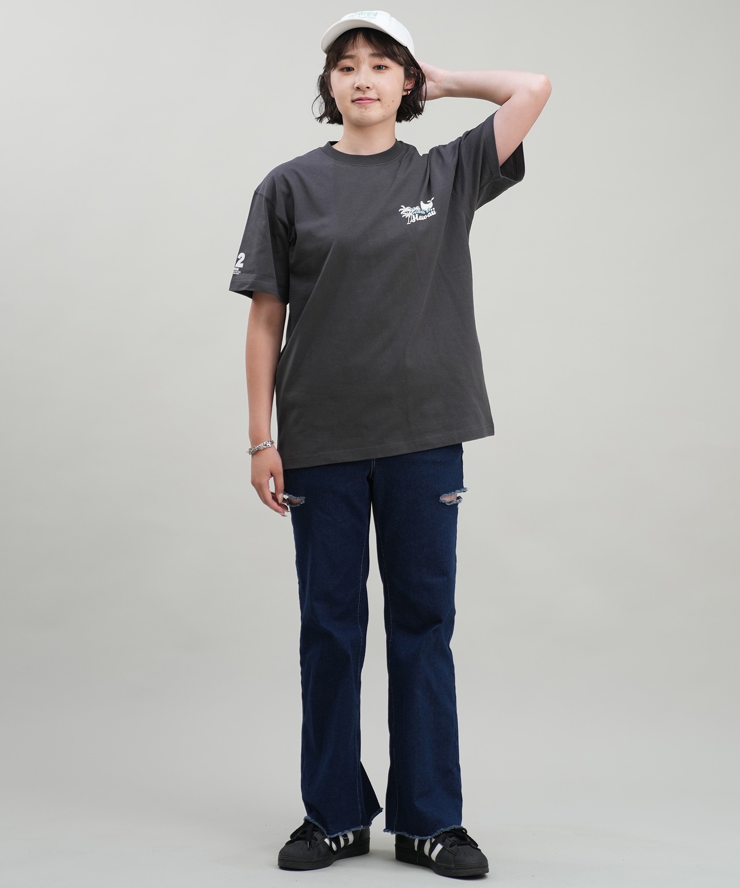 HULALANI フララニ レディース Tシャツ 半袖 バックプリント リラックスフィット 243HU2ST282(WHT-M)