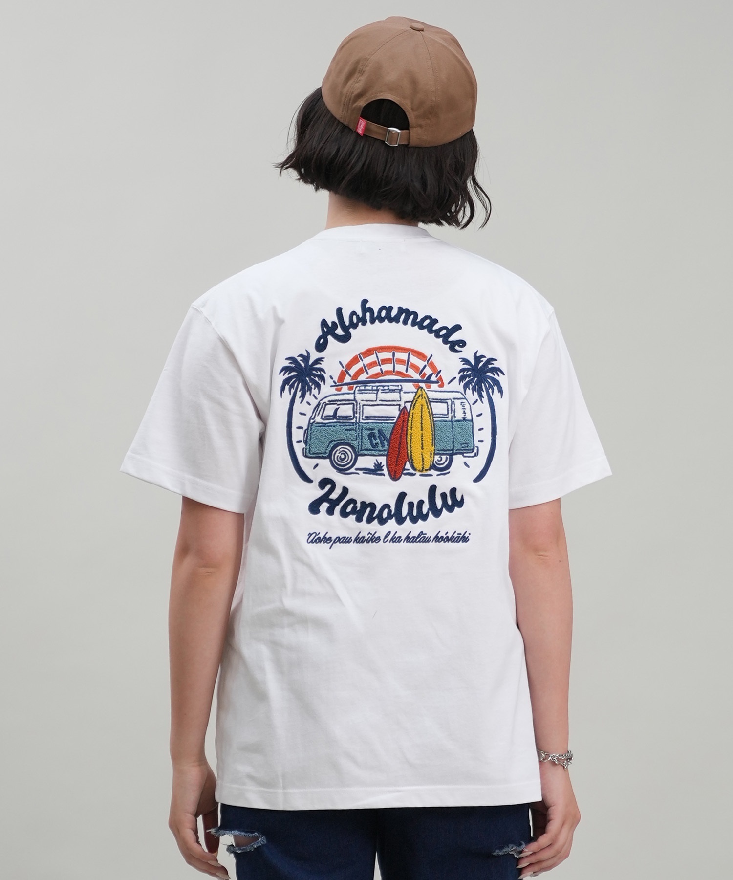 HULALANI フララニ レディース Tシャツ 半袖 バックプリント リラックスフィット 243HU2ST292(WHT-M)