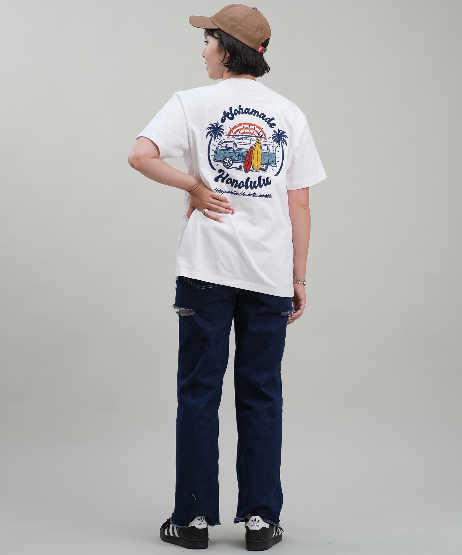 HULALANI フララニ レディース Tシャツ 半袖 バックプリント リラックスフィット 243HU2ST292(WHT-M)