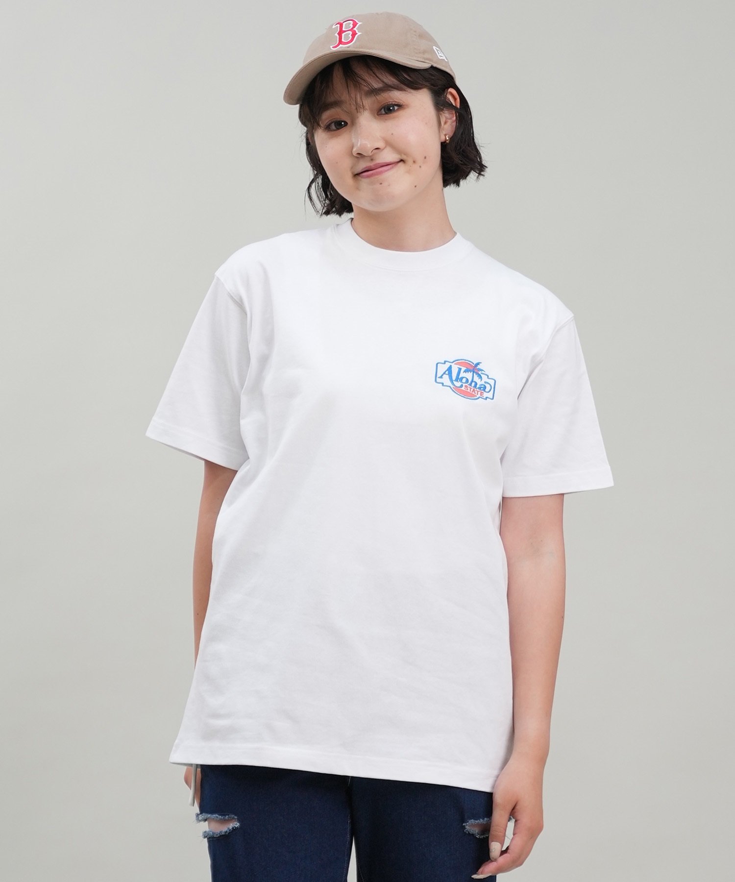 HULALANI フララニ 半袖 Tシャツ レディース バックプリント リラックスフィット 243HU2ST298(WHT-M)