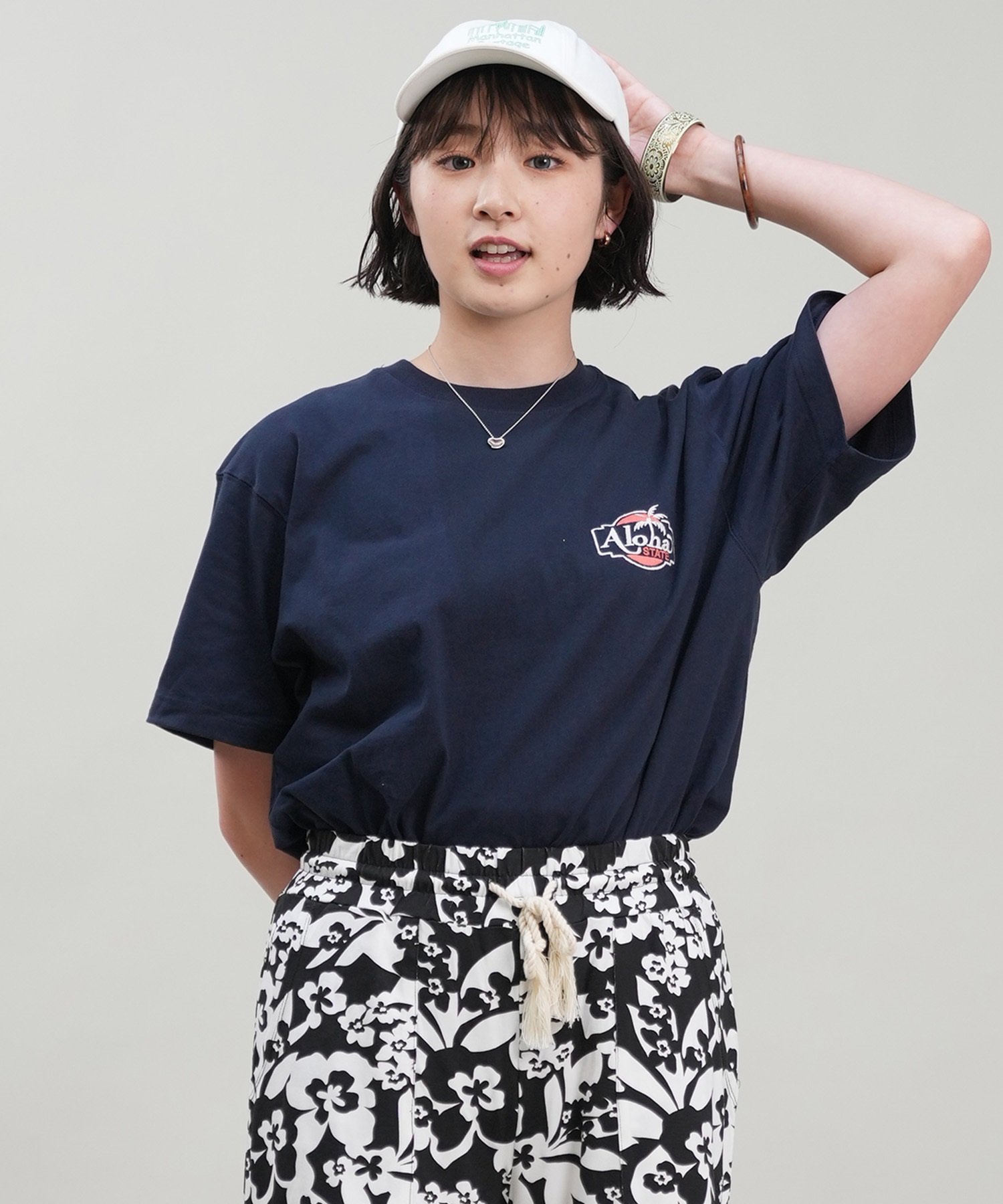 HULALANI フララニ 半袖 Tシャツ レディース バックプリント リラックスフィット 243HU2ST298(WHT-M)