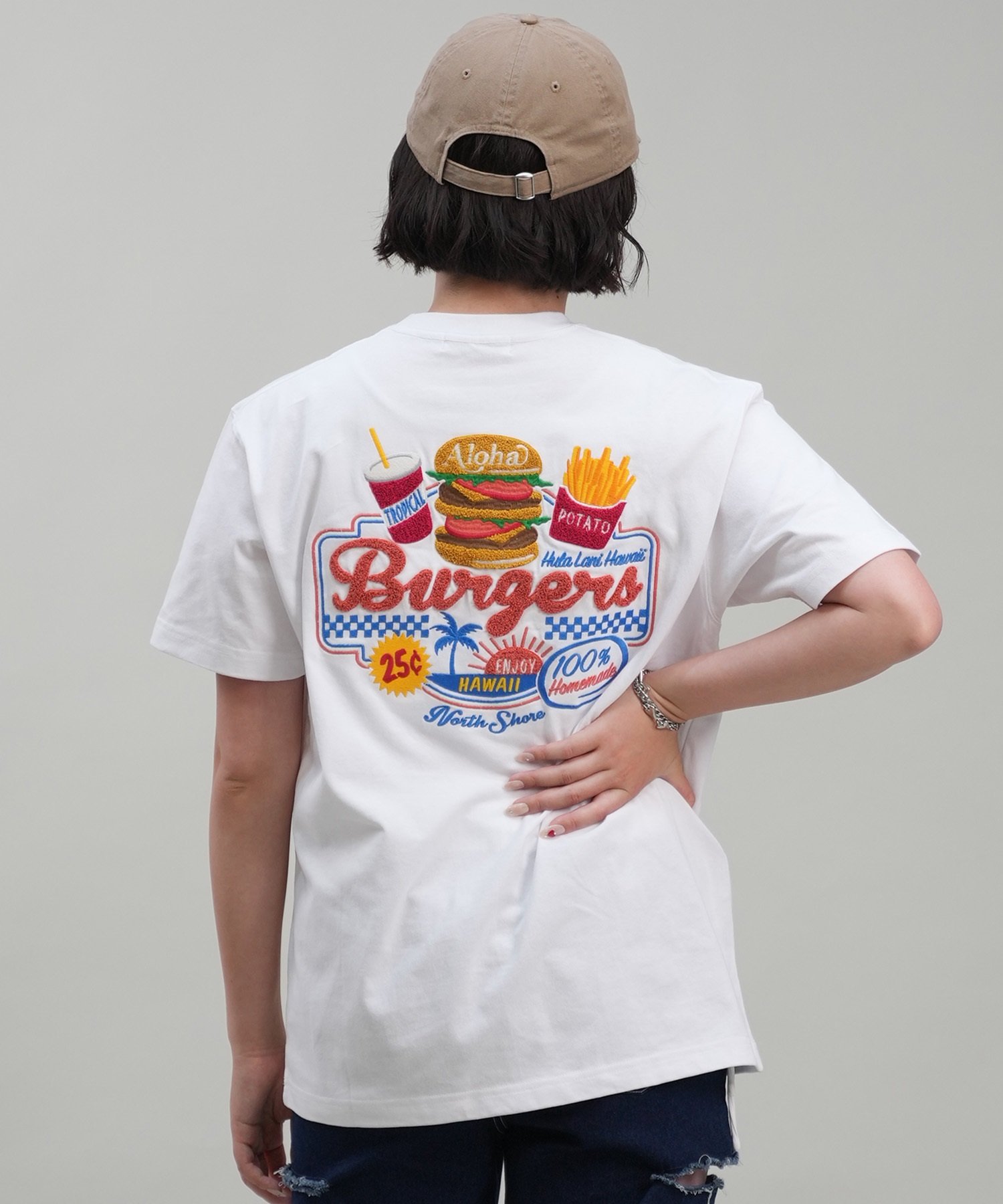 HULALANI フララニ 半袖 Tシャツ レディース バックプリント リラックスフィット 243HU2ST298(WHT-M)