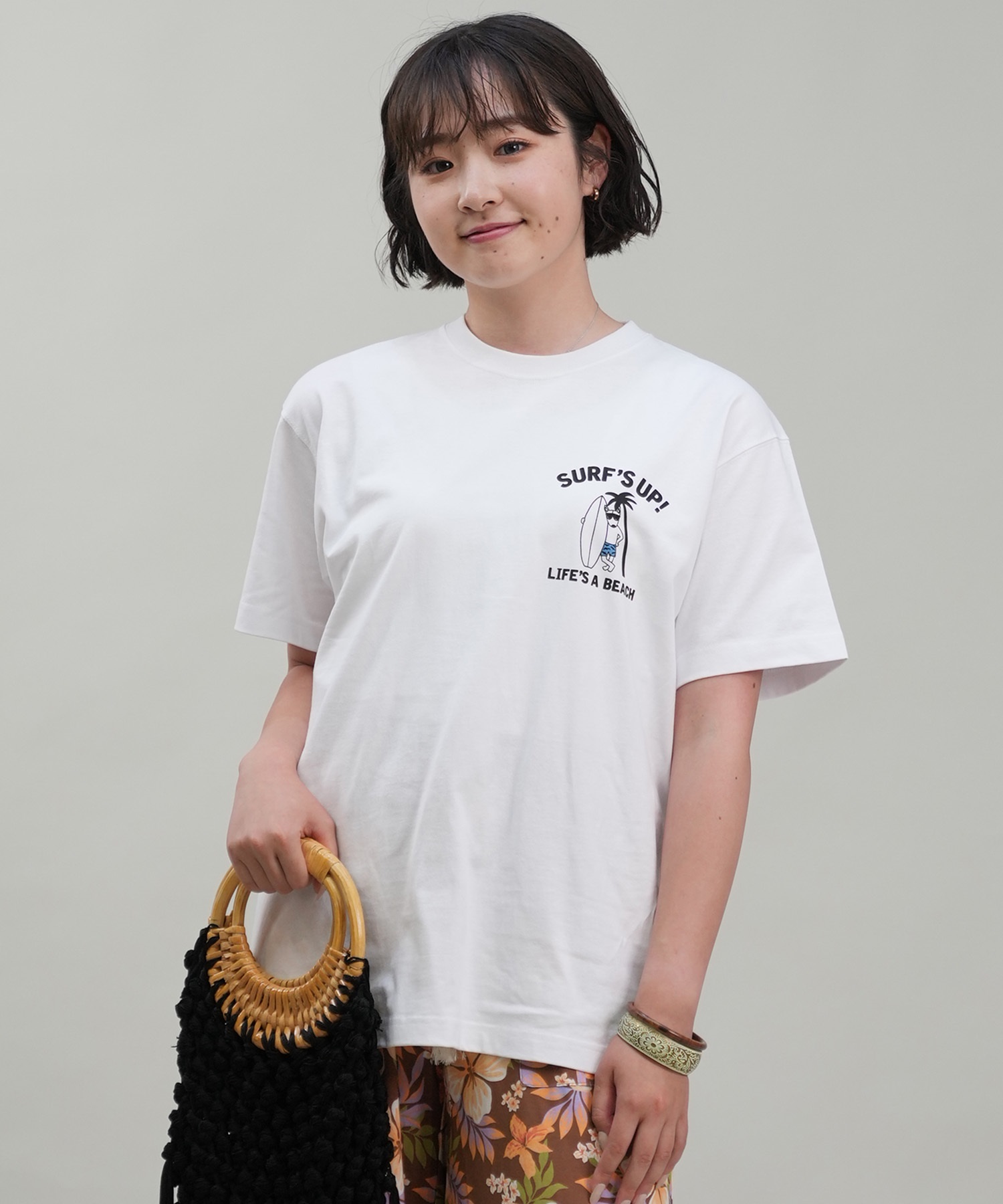 SURF'S UP サーフズアップ レディース Tシャツ 半袖 バックプリント リラックスフィット 243SU2ST286(WHT-M)