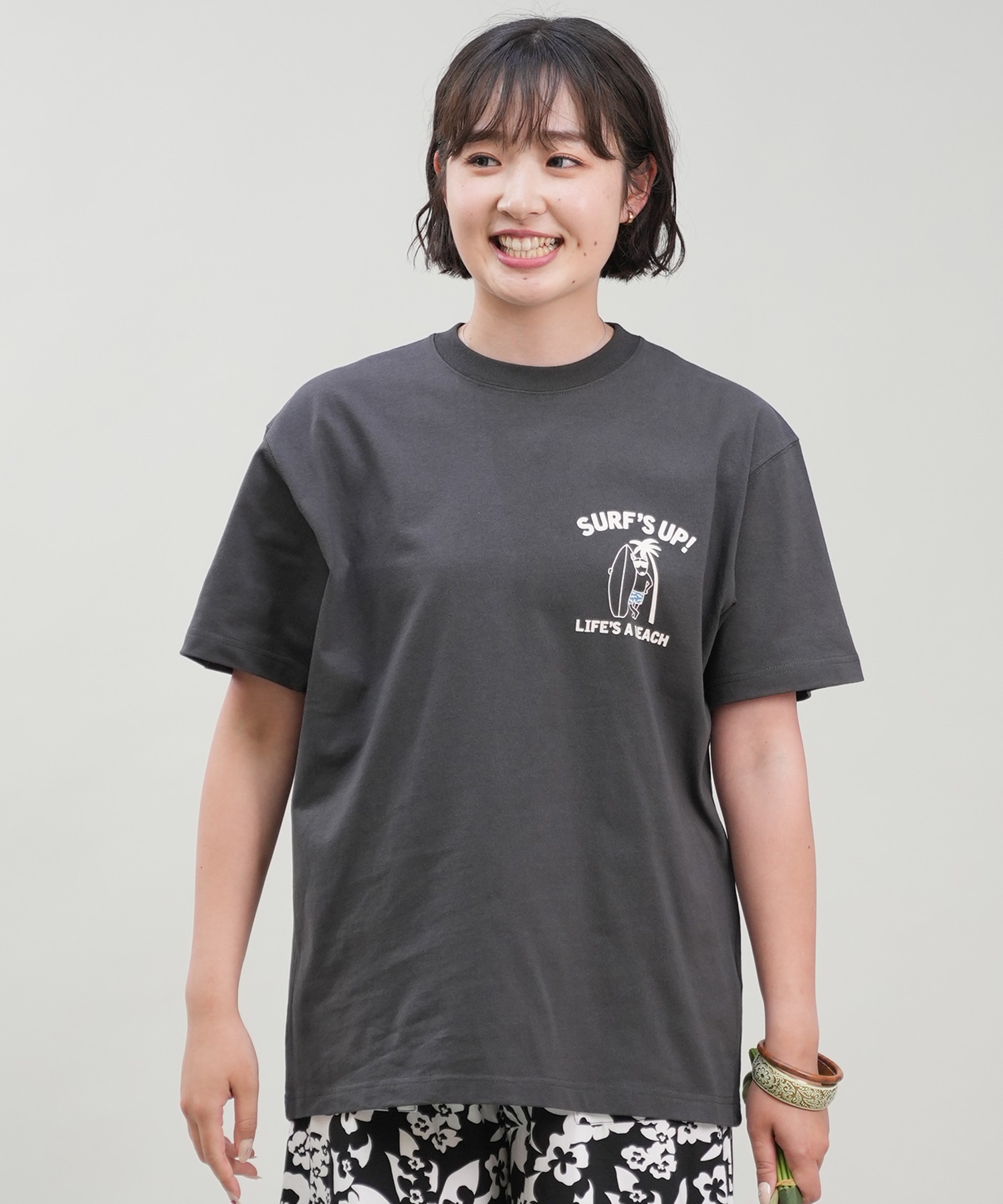 SURF'S UP サーフズアップ レディース Tシャツ 半袖 バックプリント リラックスフィット 243SU2ST286(WHT-M)