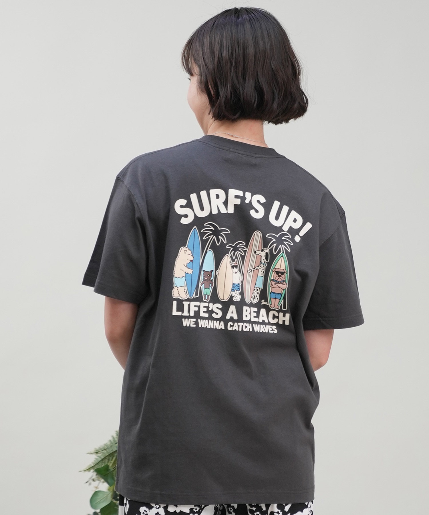 SURF'S UP サーフズアップ レディース Tシャツ 半袖 バックプリント リラックスフィット 243SU2ST286(WHT-M)