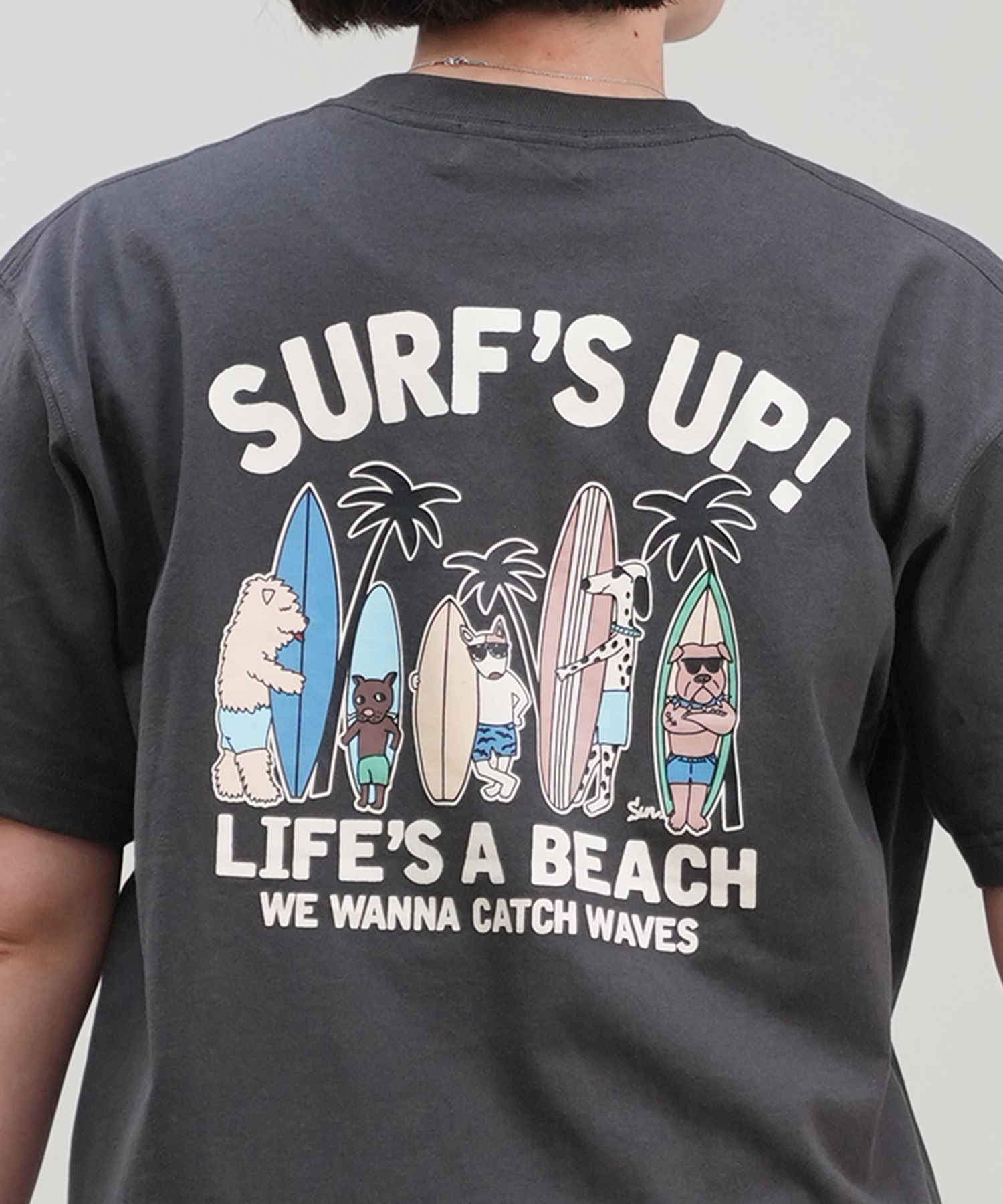 SURF'S UP サーフズアップ レディース Tシャツ 半袖 バックプリント リラックスフィット 243SU2ST286(WHT-M)