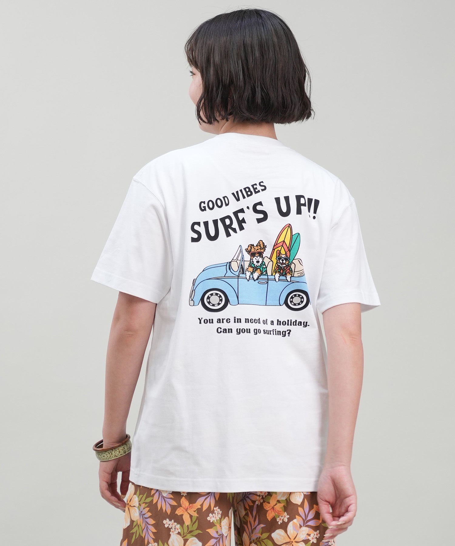 SURF'S UP サーフズアップ レディース Tシャツ 半袖 バックプリント リラックスフィット 243SU2ST288(WHT-M)