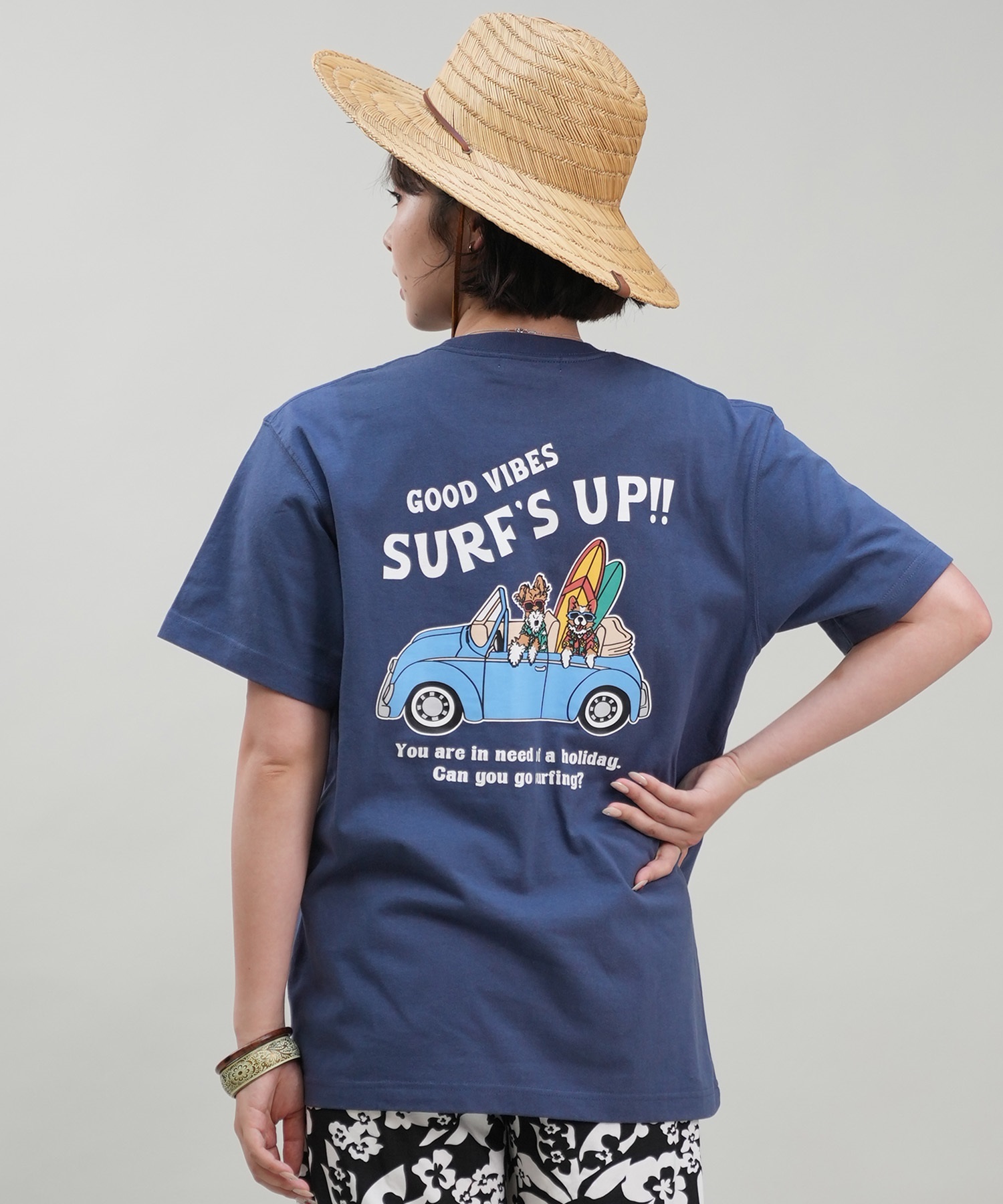 SURF'S UP サーフズアップ レディース Tシャツ 半袖 バックプリント リラックスフィット 243SU2ST288(WHT-M)