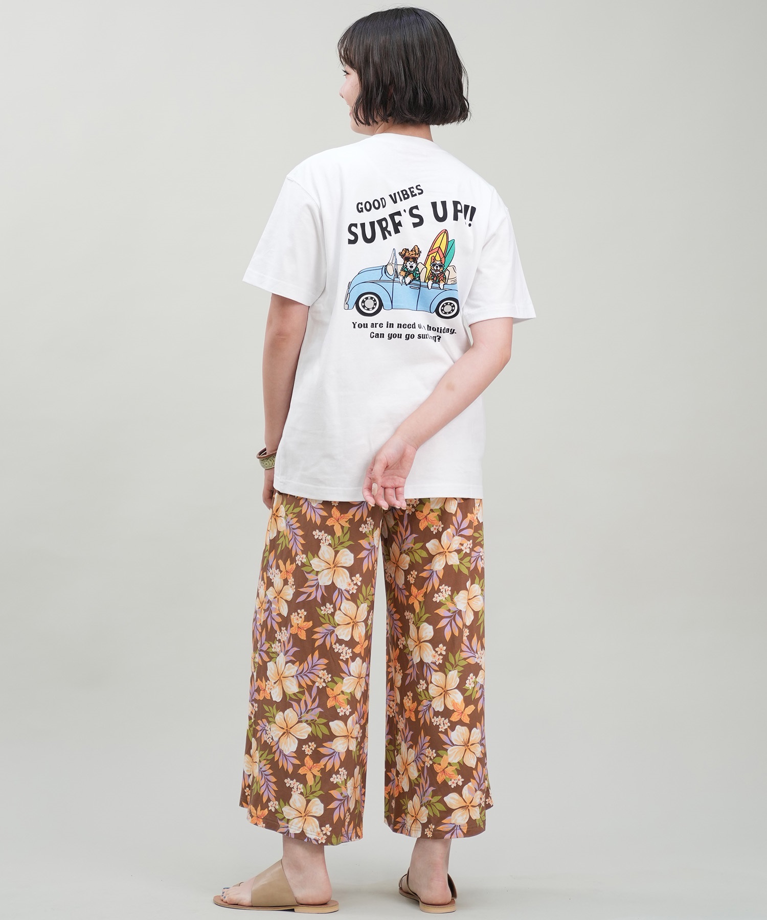 SURF'S UP サーフズアップ レディース Tシャツ 半袖 バックプリント リラックスフィット 243SU2ST288(WHT-M)