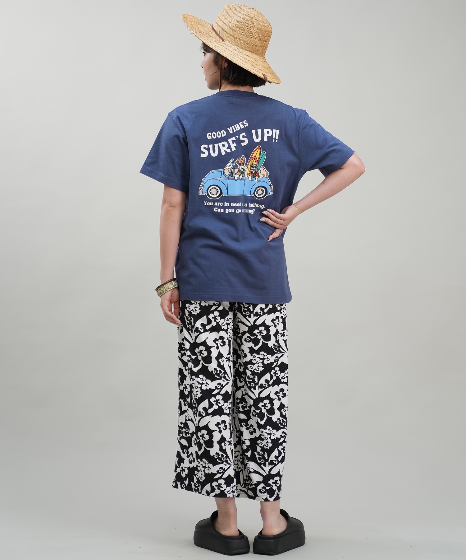 SURF'S UP サーフズアップ レディース Tシャツ 半袖 バックプリント リラックスフィット 243SU2ST288(WHT-M)