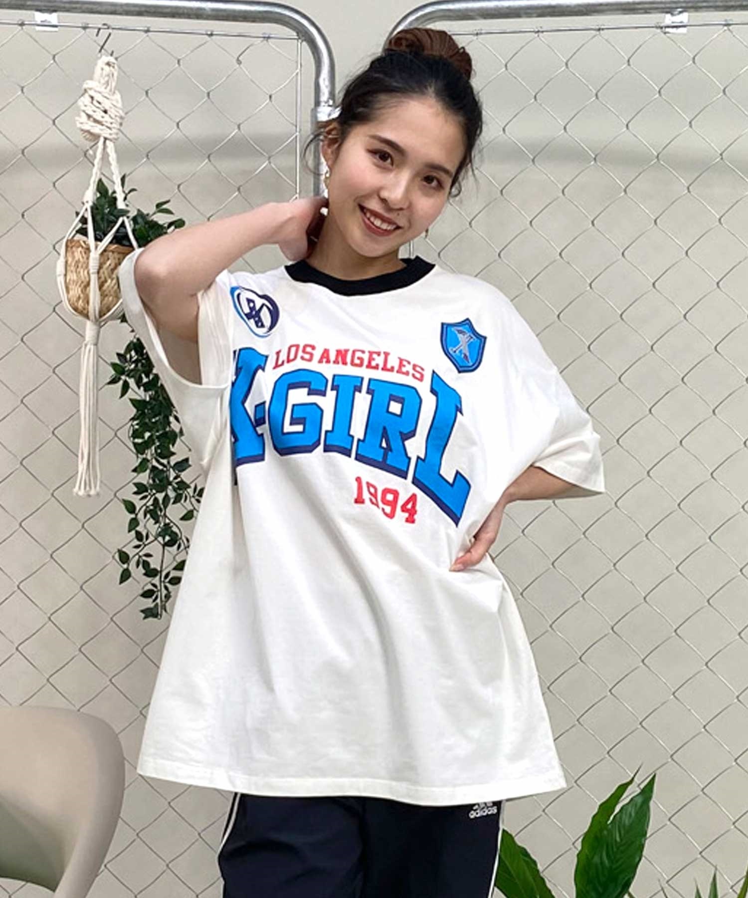 X-girl/エックスガール GAME SHIRT SS BIG TEE 105242011040 レディース  Tシャツ ムラサキスポーツ限定(WHITE-S)