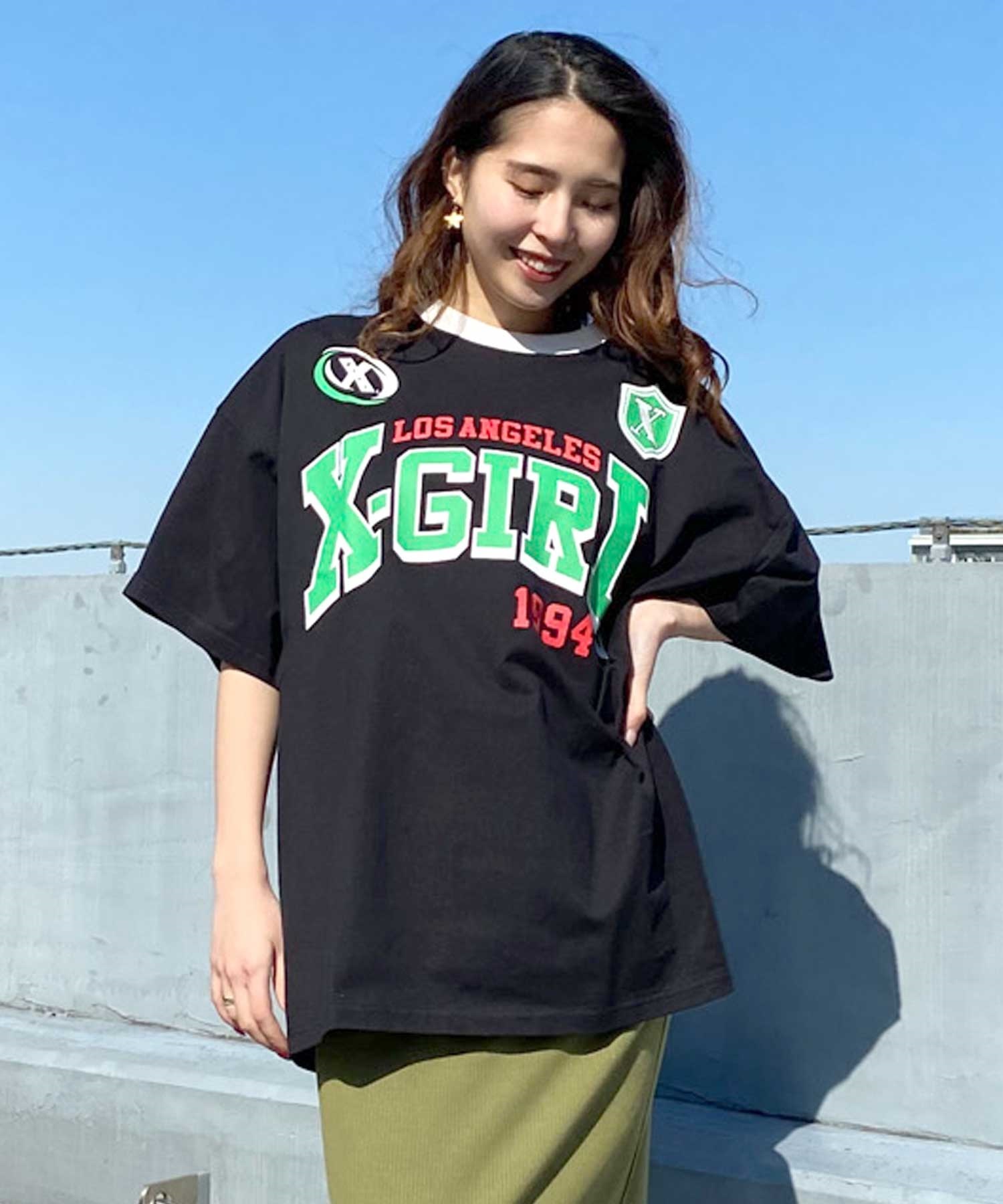 X-girl/エックスガール GAME SHIRT SS BIG TEE 105242011040 レディース  Tシャツ ムラサキスポーツ限定(CHARC-S)