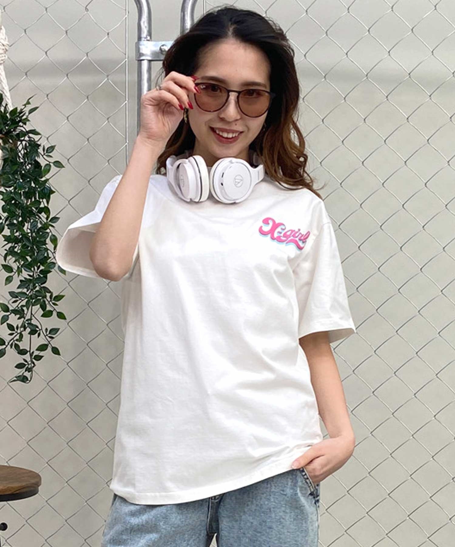 X-girl/エックスガール LETTERING LOGO SS TEE 105242011042 レディース Tシャツ ムラサキスポーツ限定(WHITE-M)