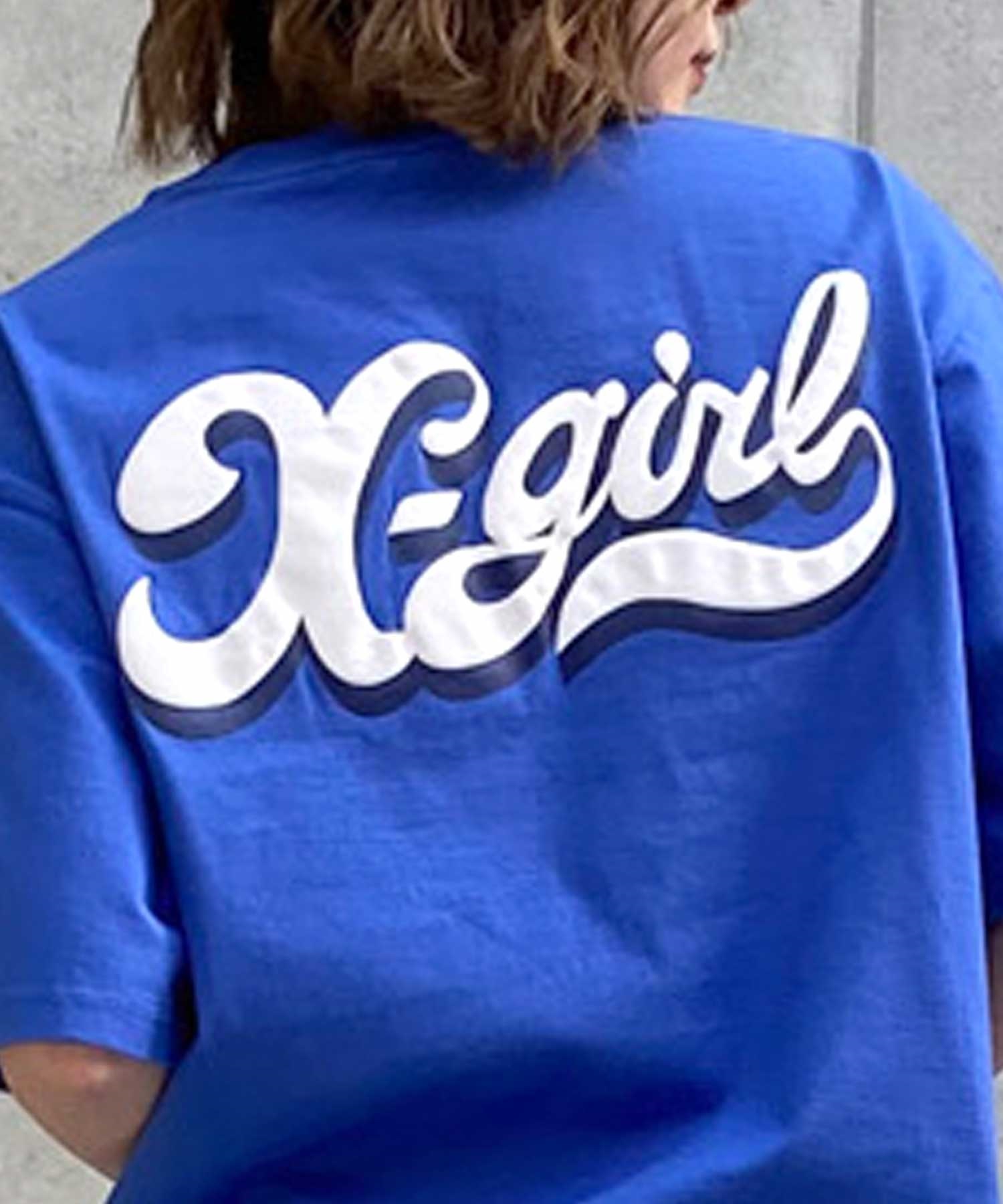 X-girl/エックスガール LETTERING LOGO SS TEE 105242011042 レディース Tシャツ ムラサキスポーツ限定(BLUE-M)