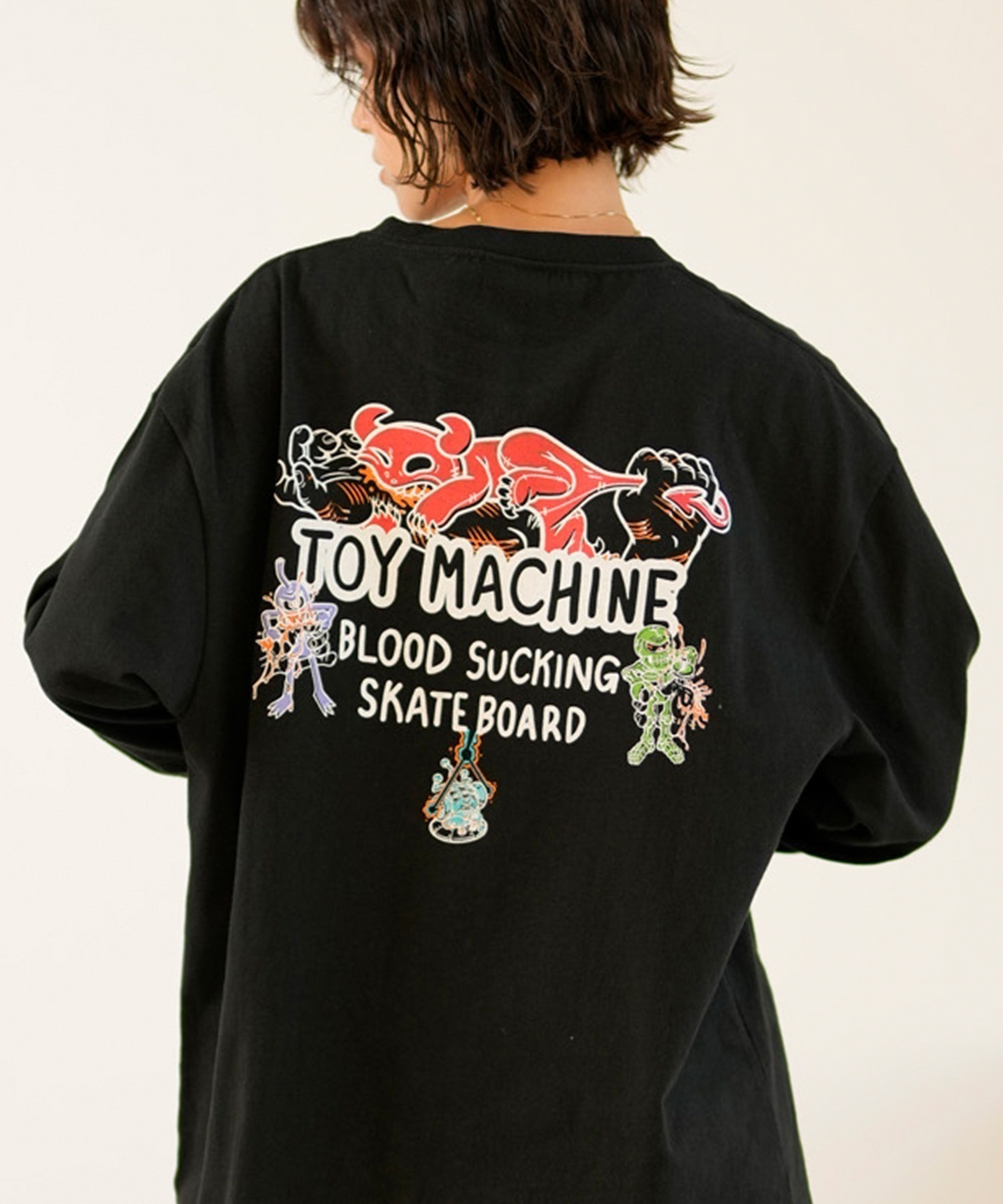 【ムラサキスポーツ限定】 TOY MACHINE トイマシーン レディース 長袖 Tシャツ ロンT バックプリント ビッグシルエット オーバーサイズ MTMPELT10(WHITE-M)