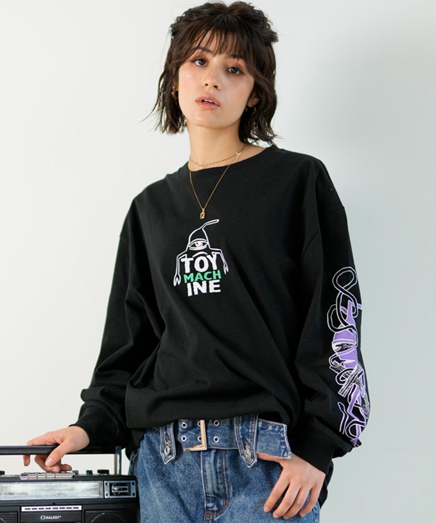 【ムラサキスポーツ限定】 TOY MACHINE トイマシーン レディース 長袖 Tシャツ ロンT バックプリント ビッグシルエット オーバーサイズ MTMPELT12(WHITE-M)