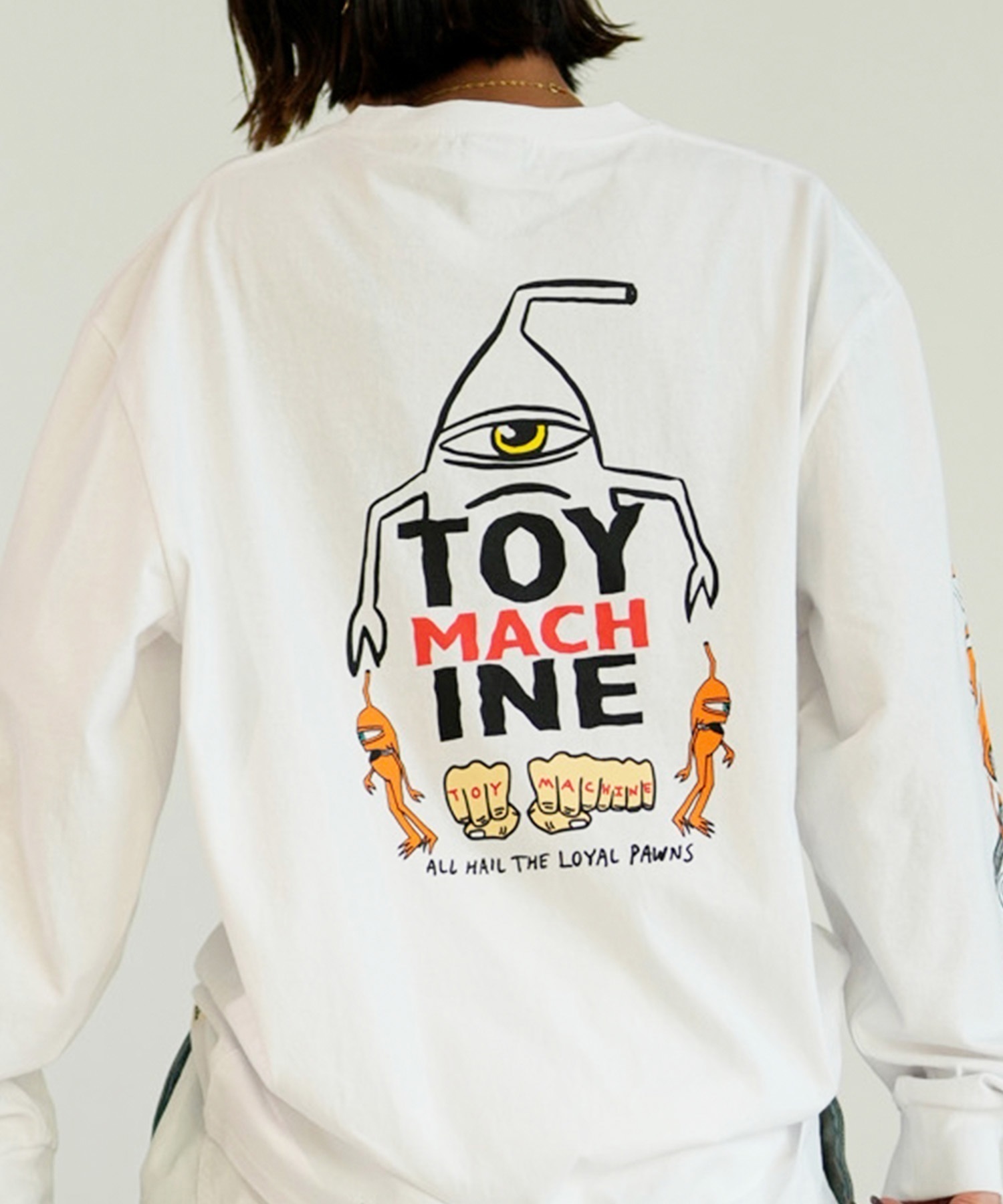 【ムラサキスポーツ限定】 TOY MACHINE トイマシーン レディース 長袖 Tシャツ ロンT バックプリント ビッグシルエット オーバーサイズ MTMPELT12(WHITE-M)