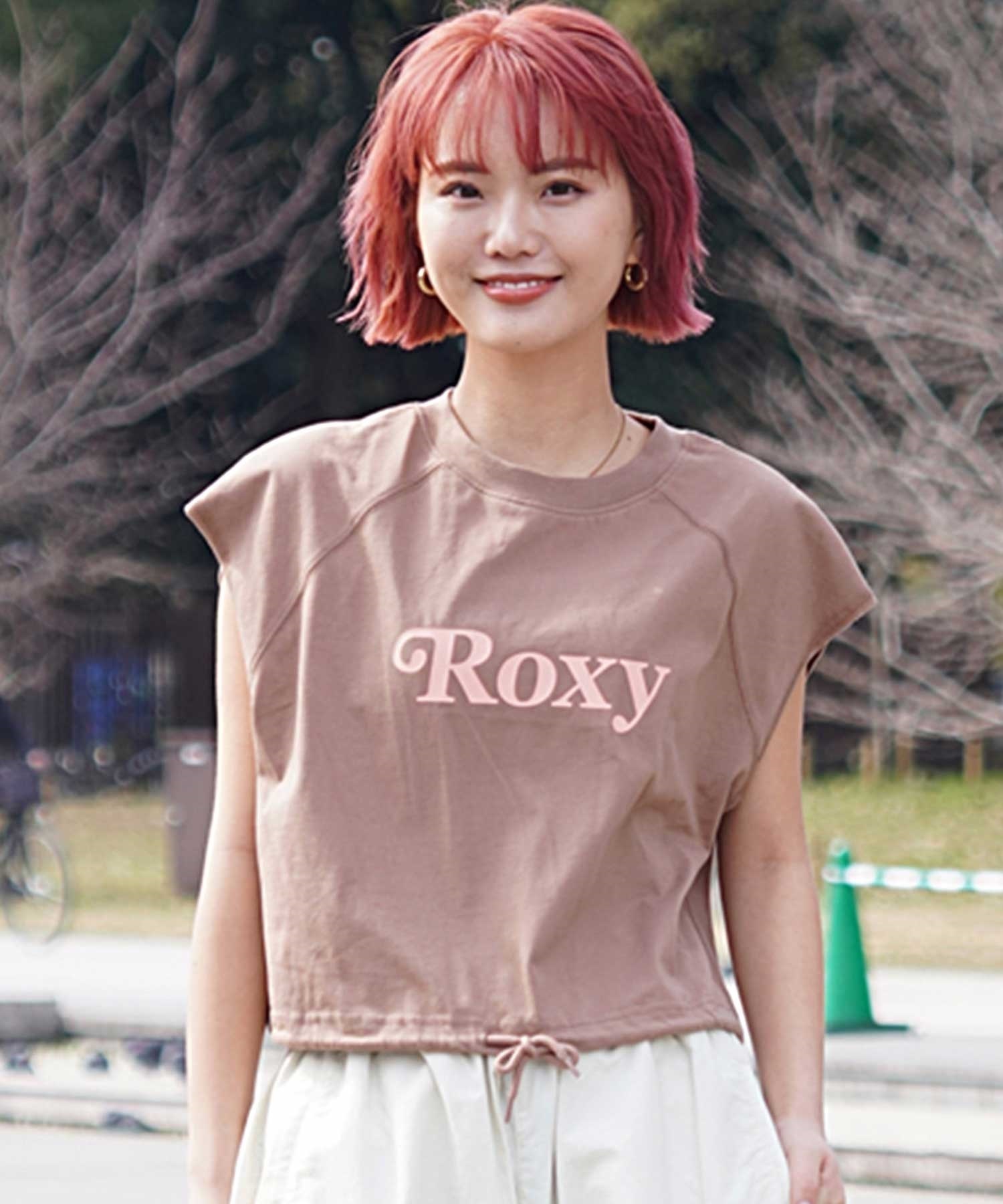 ROXY ロキシー RSL241629T レディース 半袖 Tシャツ スリーブレスTシャツ カットオフ クルーネック(BRN-M)