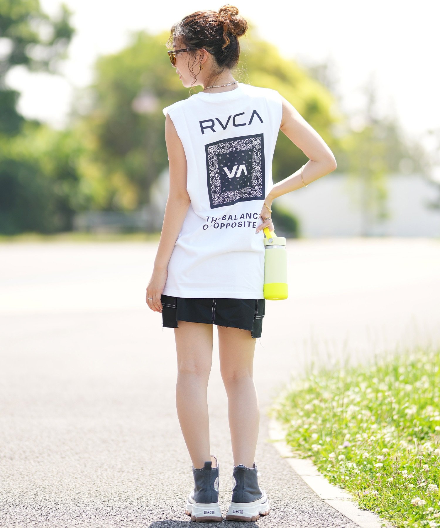 RVCA ルーカ タンクトップ レディース バックプリント FLOWER BANDANA CUTOFF TANKTOP E04C-P35(WHTR-M)