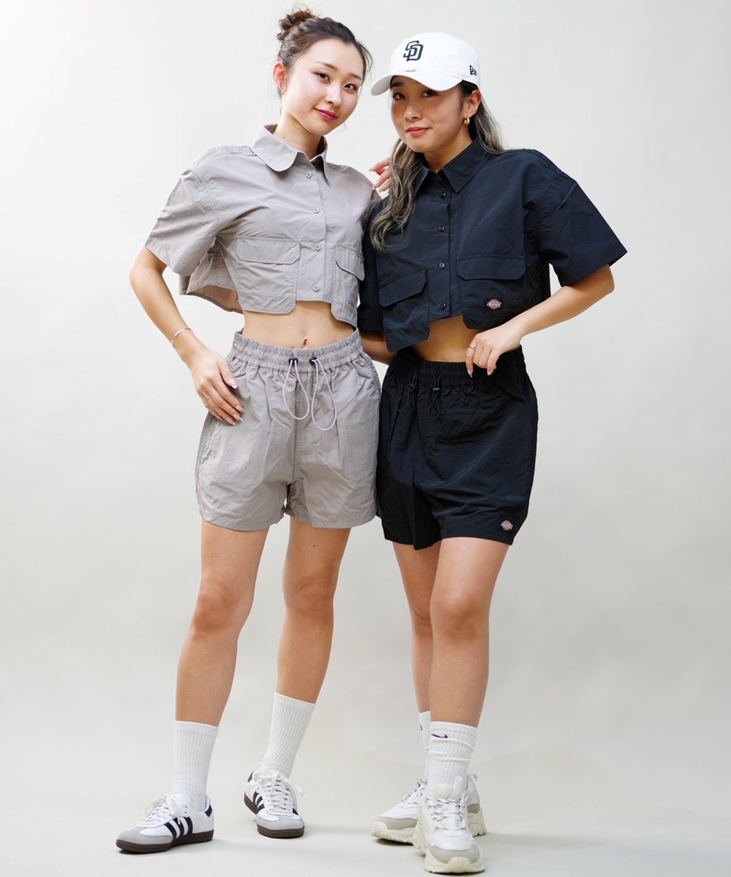 Dickies ディッキーズ レディース ナイロン ショート丈 半袖 ワークシャツ セットアップ対応 80488500 ムラサキスポーツ限定(85GY-M)